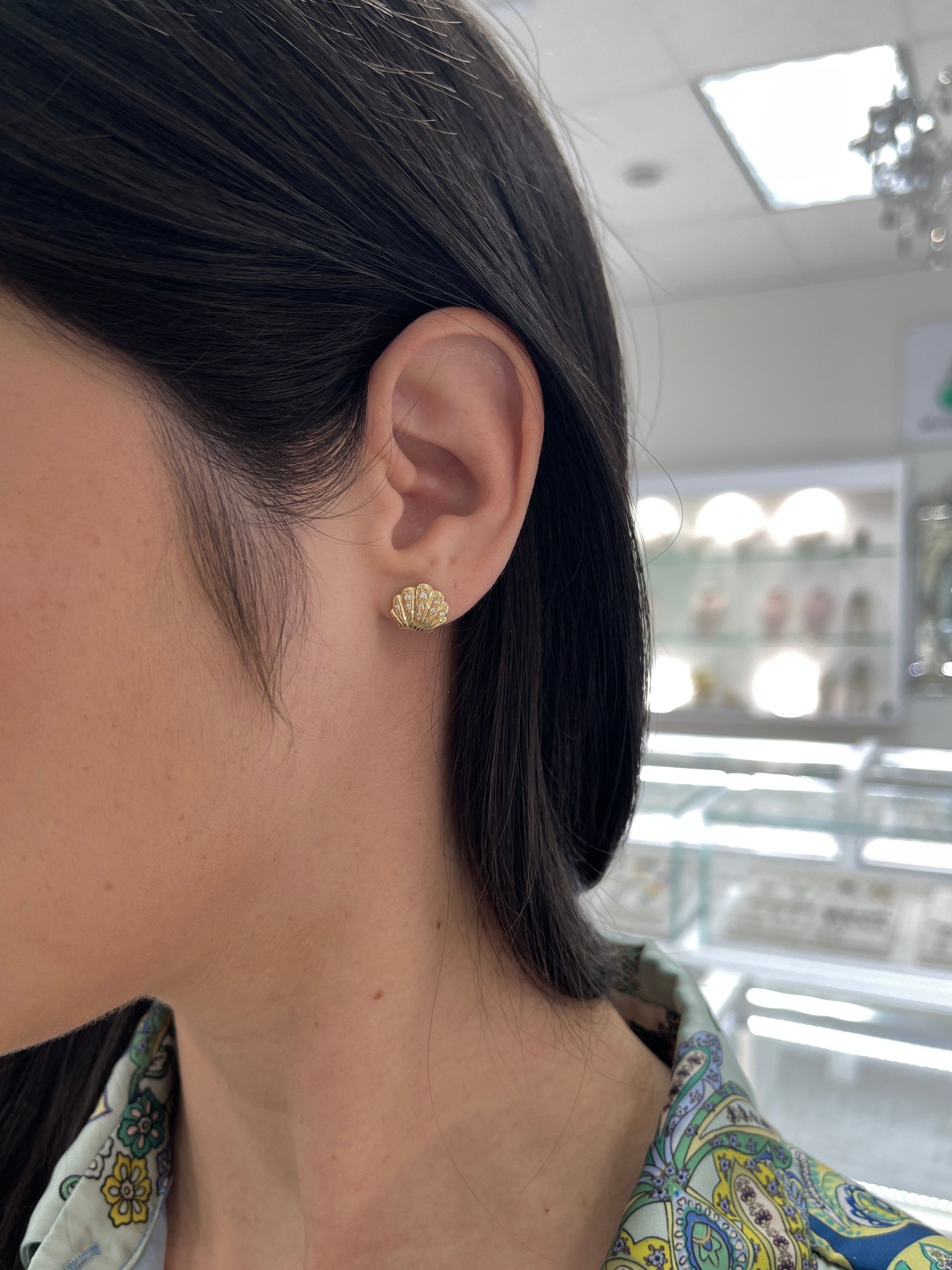 As Seen on Instagram: 18K Gold Diamond Sea Shell Studs