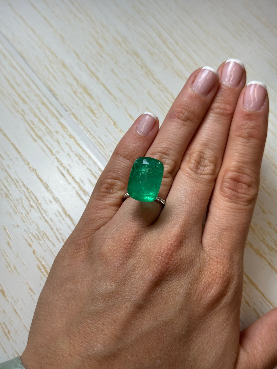 18.64 Carat 19x14 Elongated Green Natural Loose Colombian Emerald-Cushion Cut