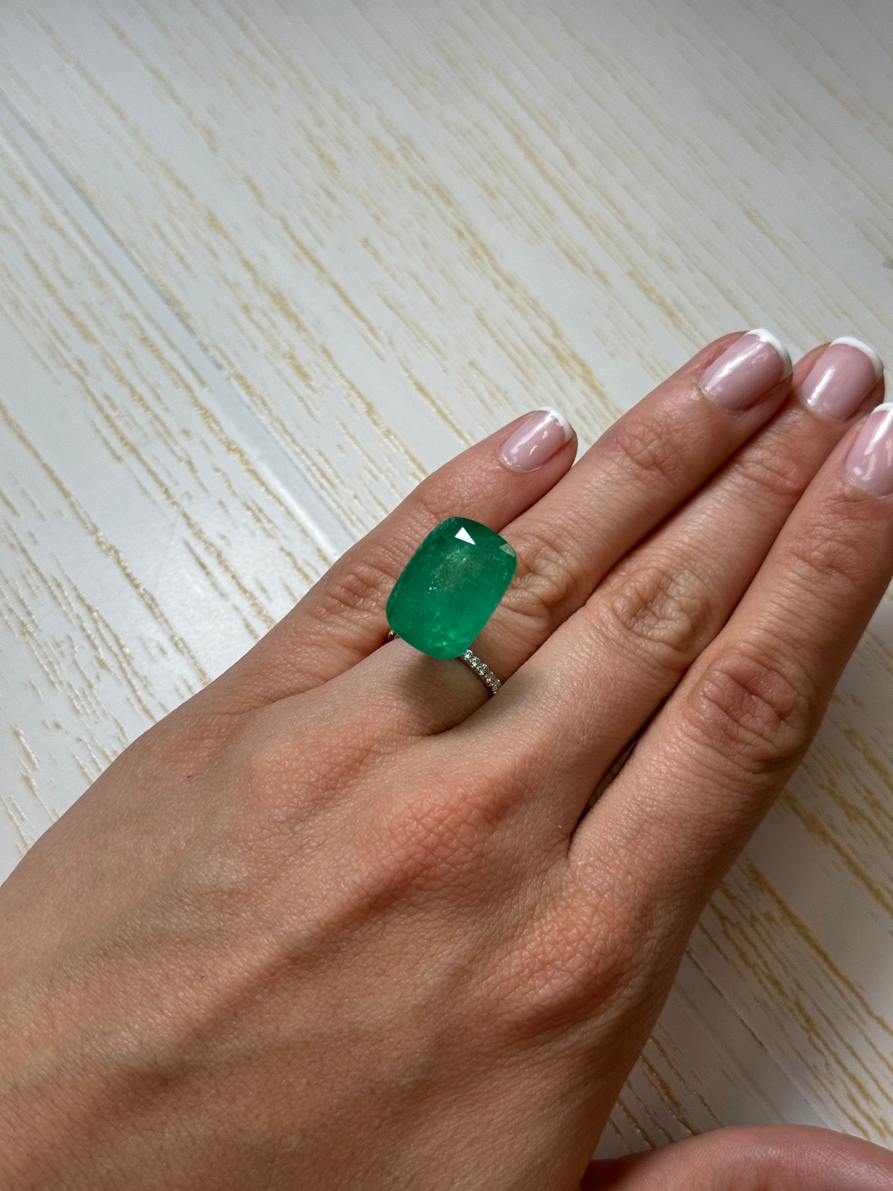 18.64 Carat 19x14 Elongated Green Natural Loose Colombian Emerald-Cushion Cut - JR Colombian Emeralds