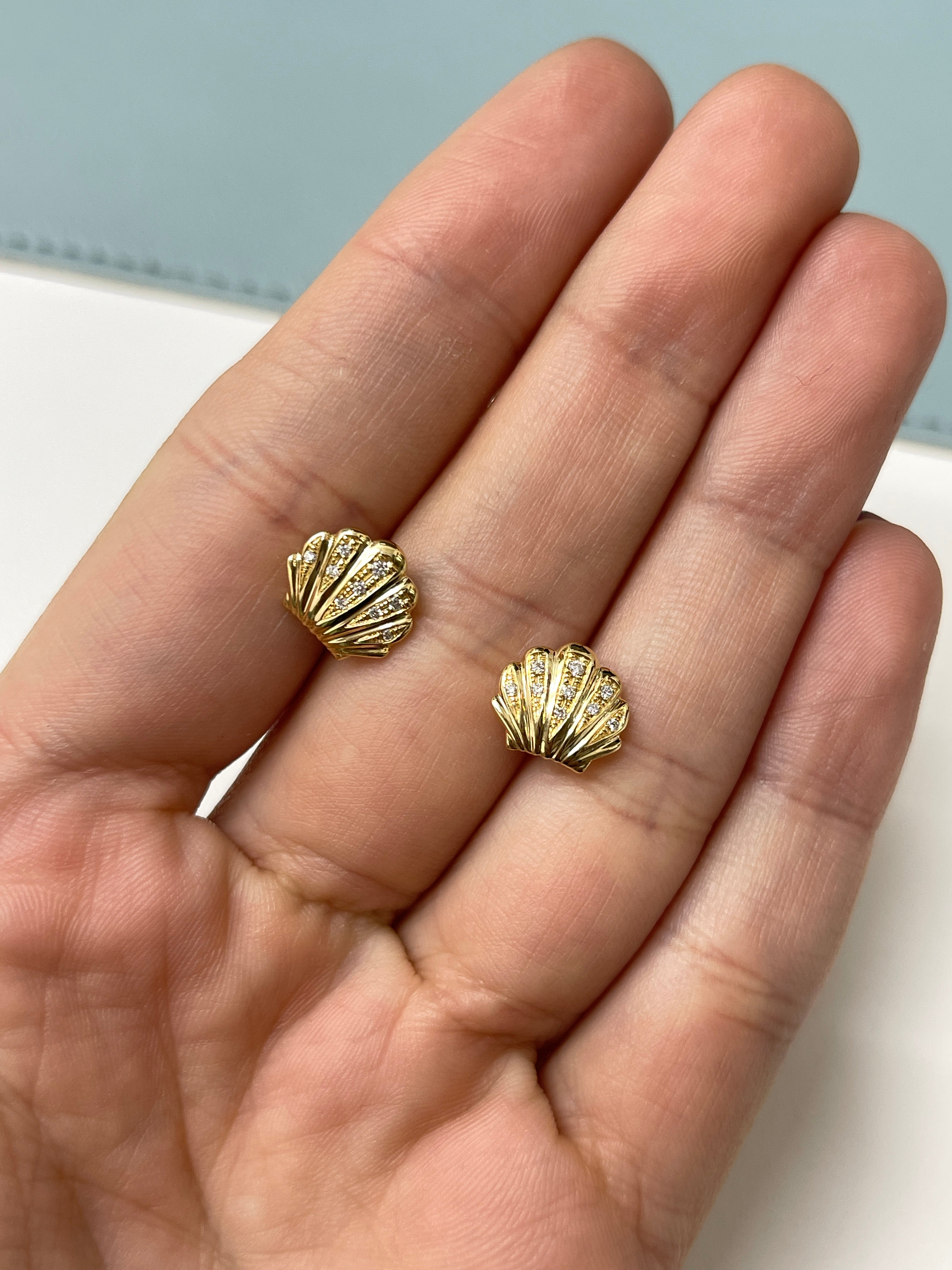 As Seen on Instagram: 18K Gold Diamond Sea Shell Studs