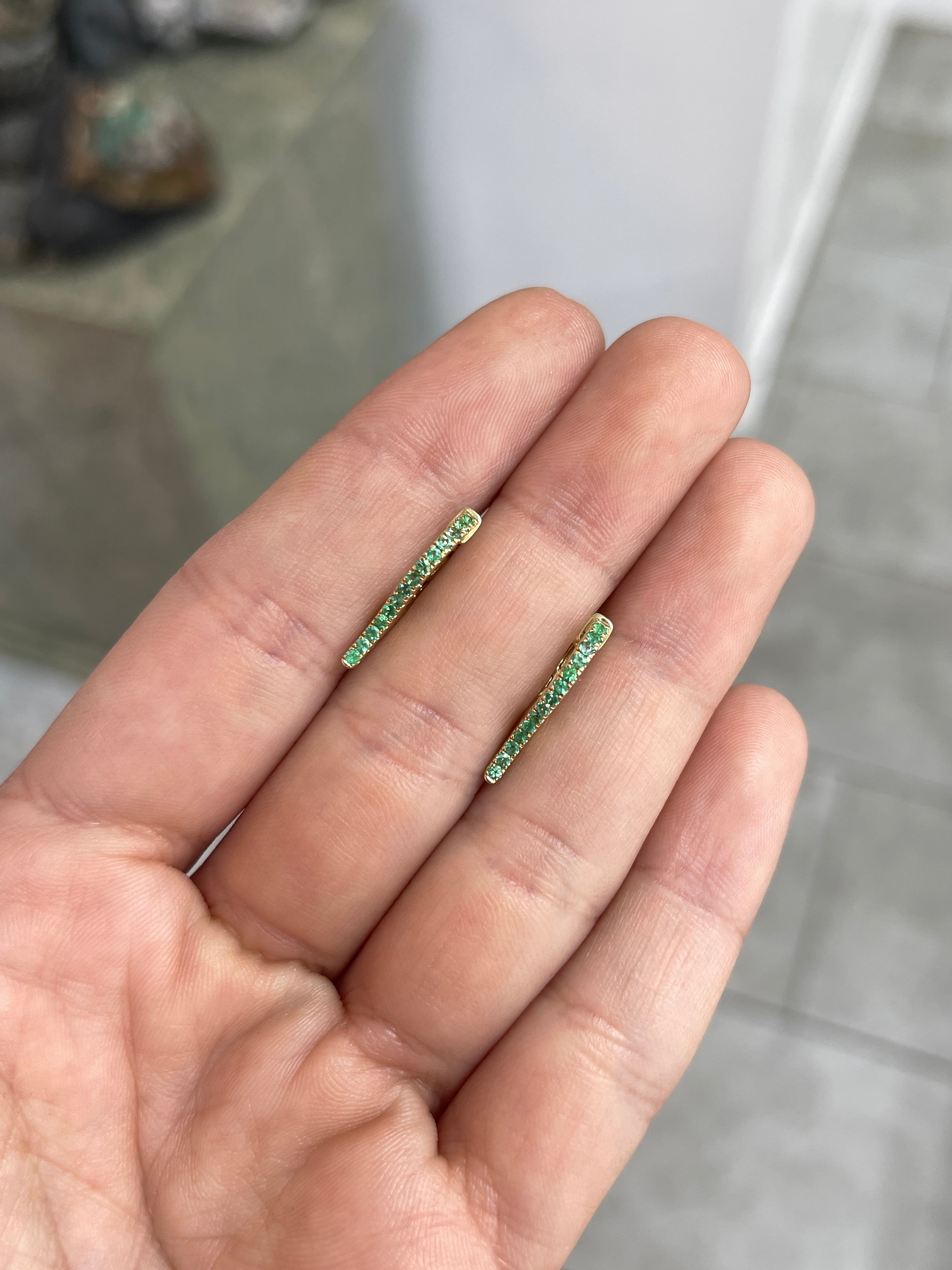 Emerald Cross & Diamond Hoop Earrings 14K