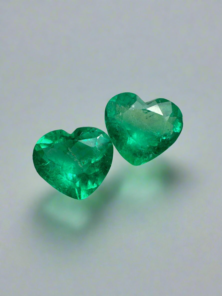 3.48tcw 8x9 Matching Emerald Hearts Vivid Muzo Green Natural Colombian Emeralds