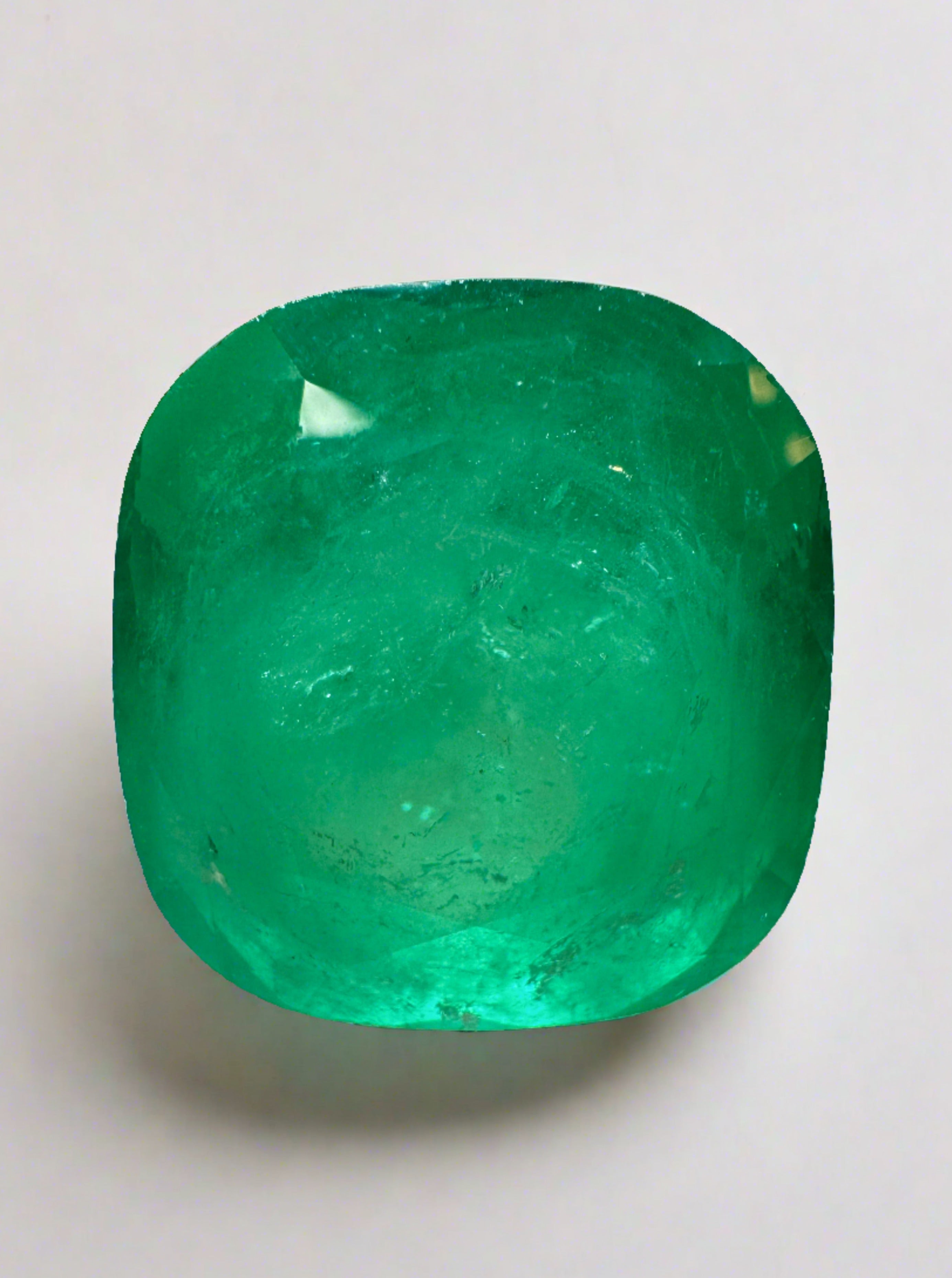 30.43 Carat 19x18 Spring Green Natural Loose Colombian Emerald-Cushion Cut - JR Colombian Emeralds