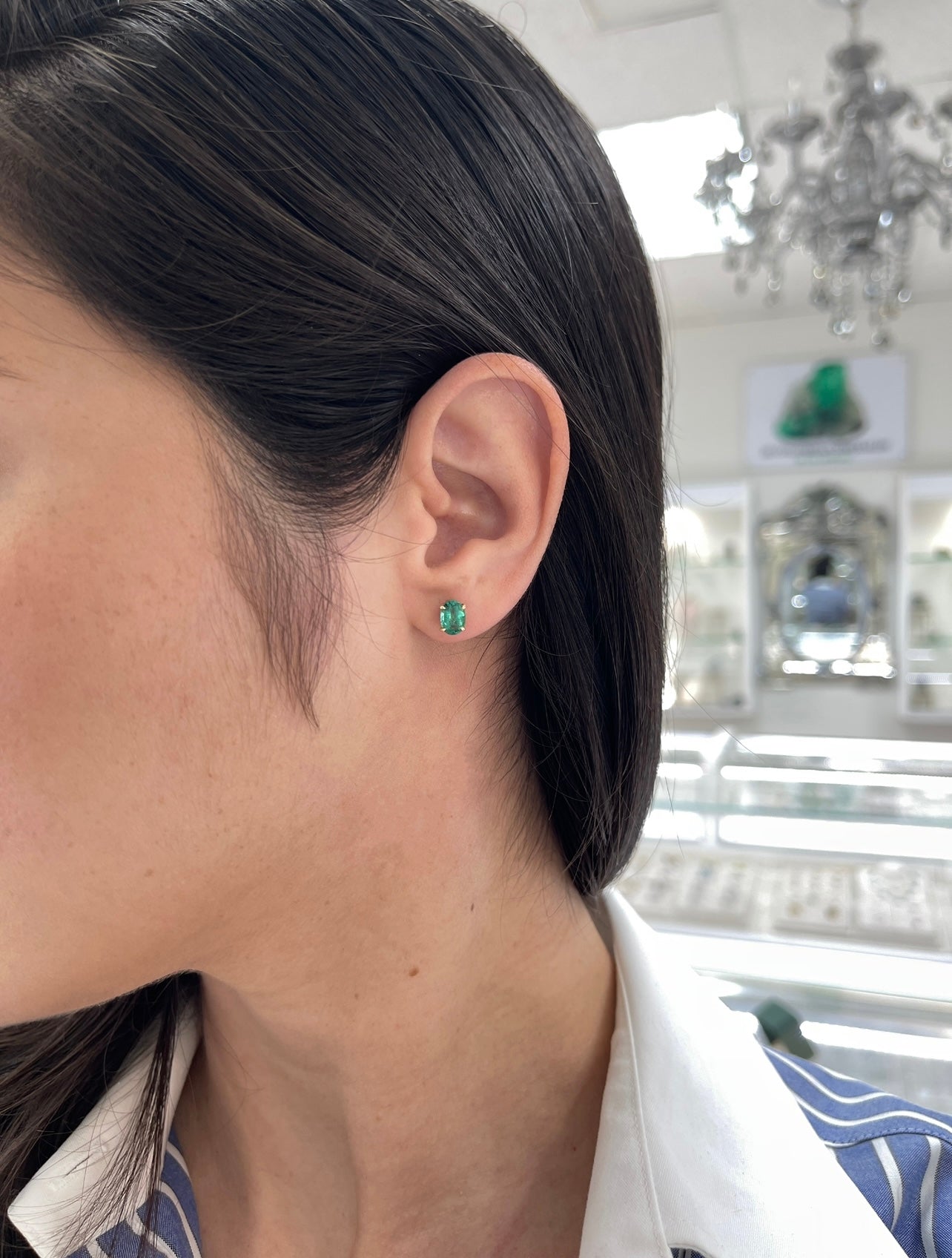 1.60tcw 14K Rich Green Oval Cut Four Prong Emerald Studs Earrings