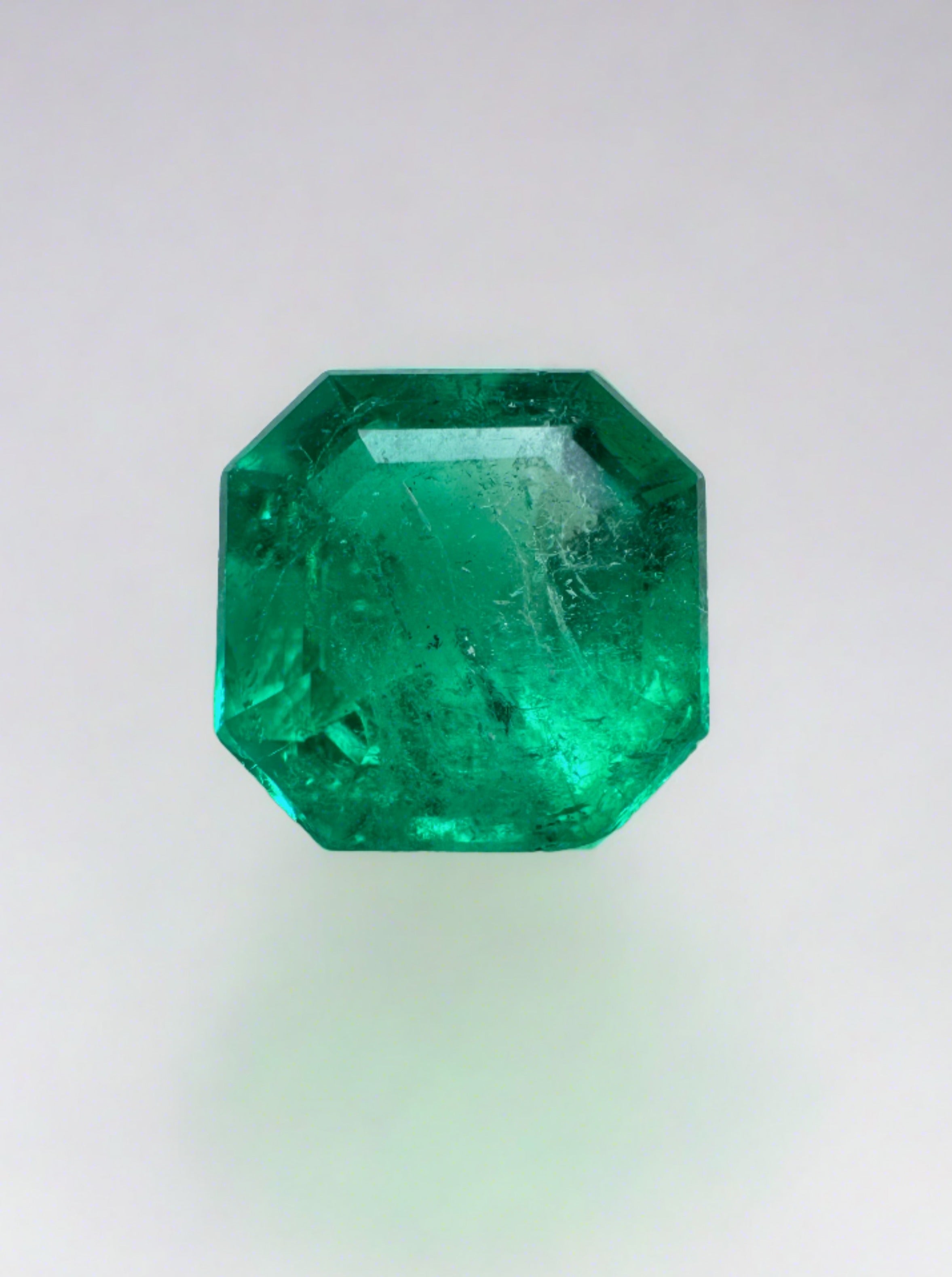 1.24 Carat 6.7x6.7 Bluish Green Asscher Cut Natural Unset Colombian Emerald - JR Colombian Emeralds