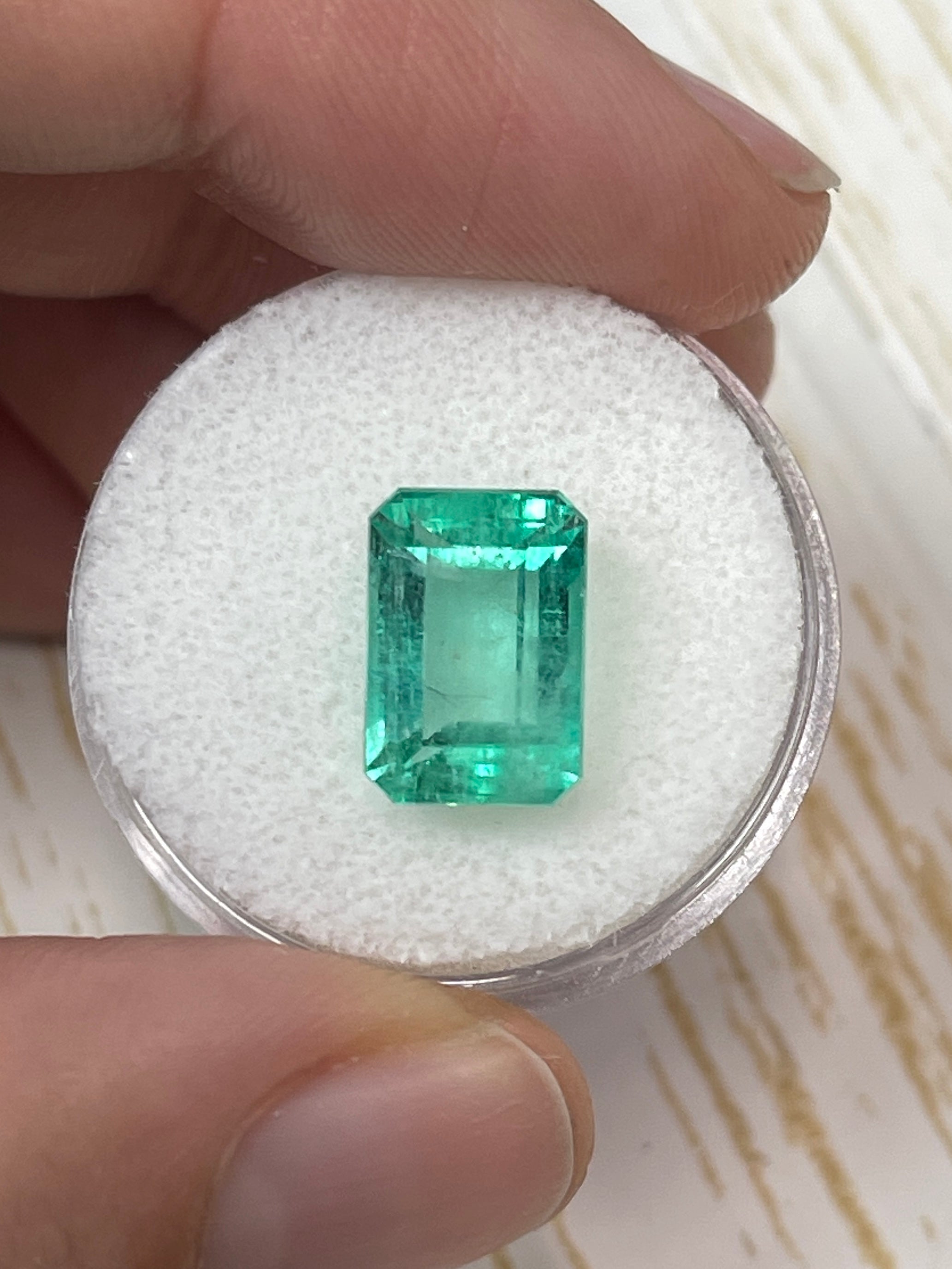 5.55 Carat 12x8 Pastel Green Natural Loose Colombian Emerald- Emerald Cut - JR Colombian Emeralds