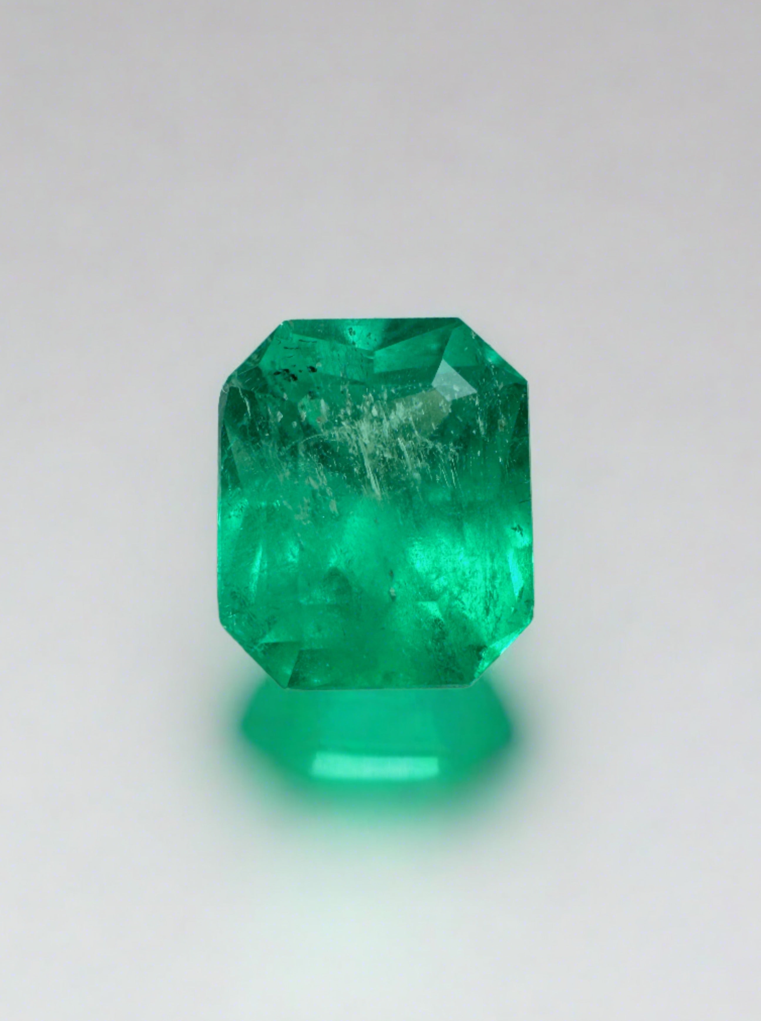 1.30 Carat 7x6 Neon Yellowish Green Natural Loose Colombian Emerald- Emerald Cut - JR Colombian Emeralds