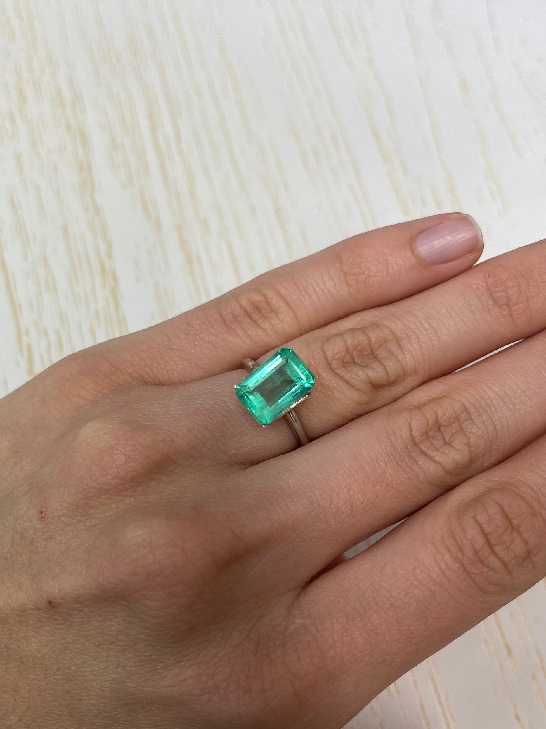 5.55 Carat 12x8 Pastel Green Natural Loose Colombian Emerald- Emerald Cut - JR Colombian Emeralds