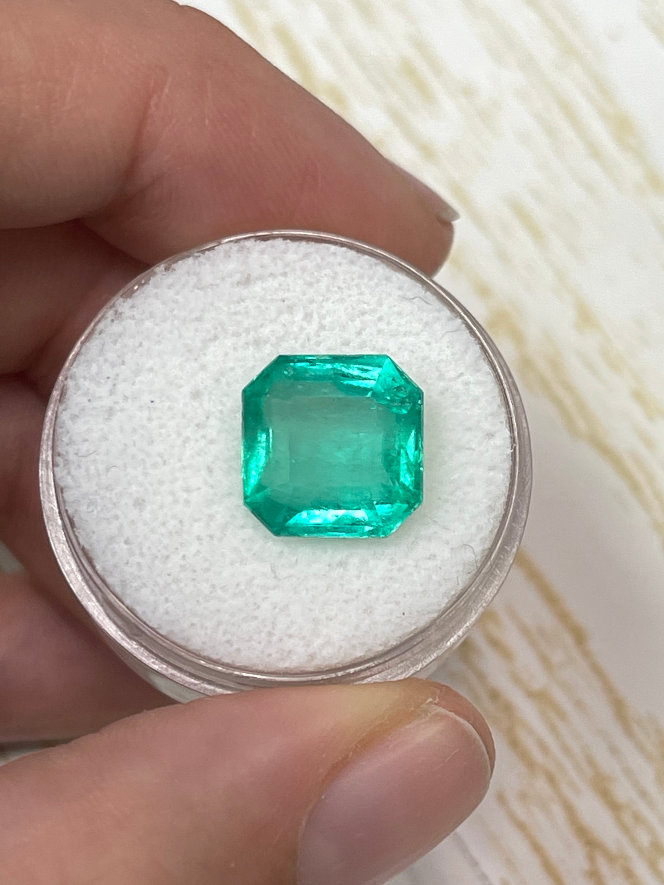 5.55 Carat 11x11 Bluish Green Natural Loose Colombian Emerald-Asscher Cut - JR Colombian Emeralds