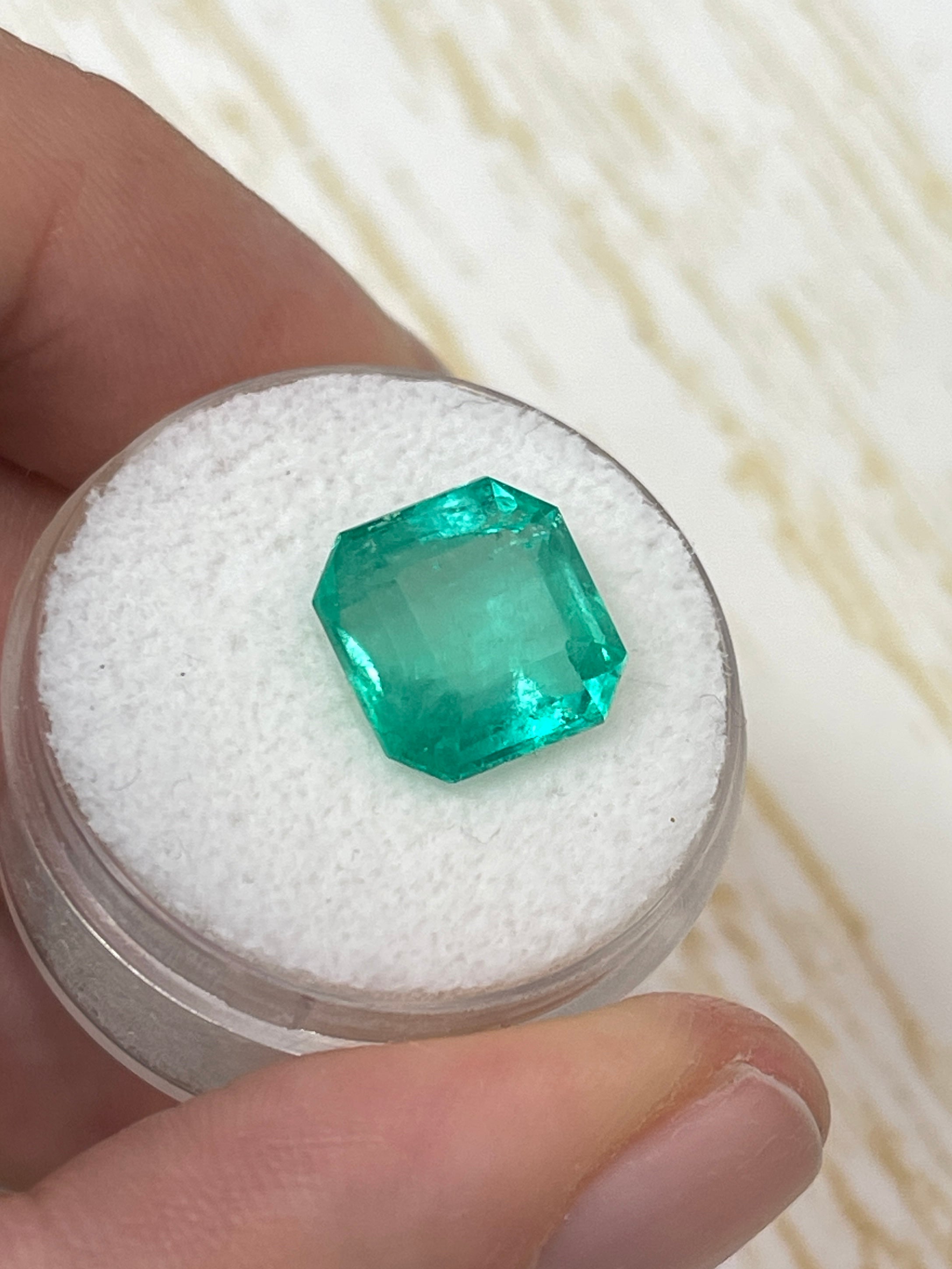 5.55 Carat 11x11 Bluish Green Natural Loose Colombian Emerald-Asscher Cut - JR Colombian Emeralds