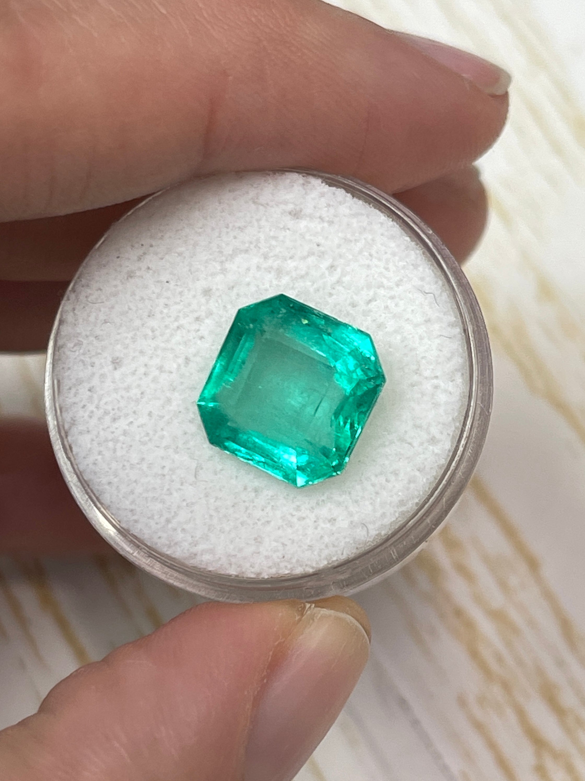 5.55 Carat 11x11 Bluish Green Natural Loose Colombian Emerald-Asscher Cut - JR Colombian Emeralds