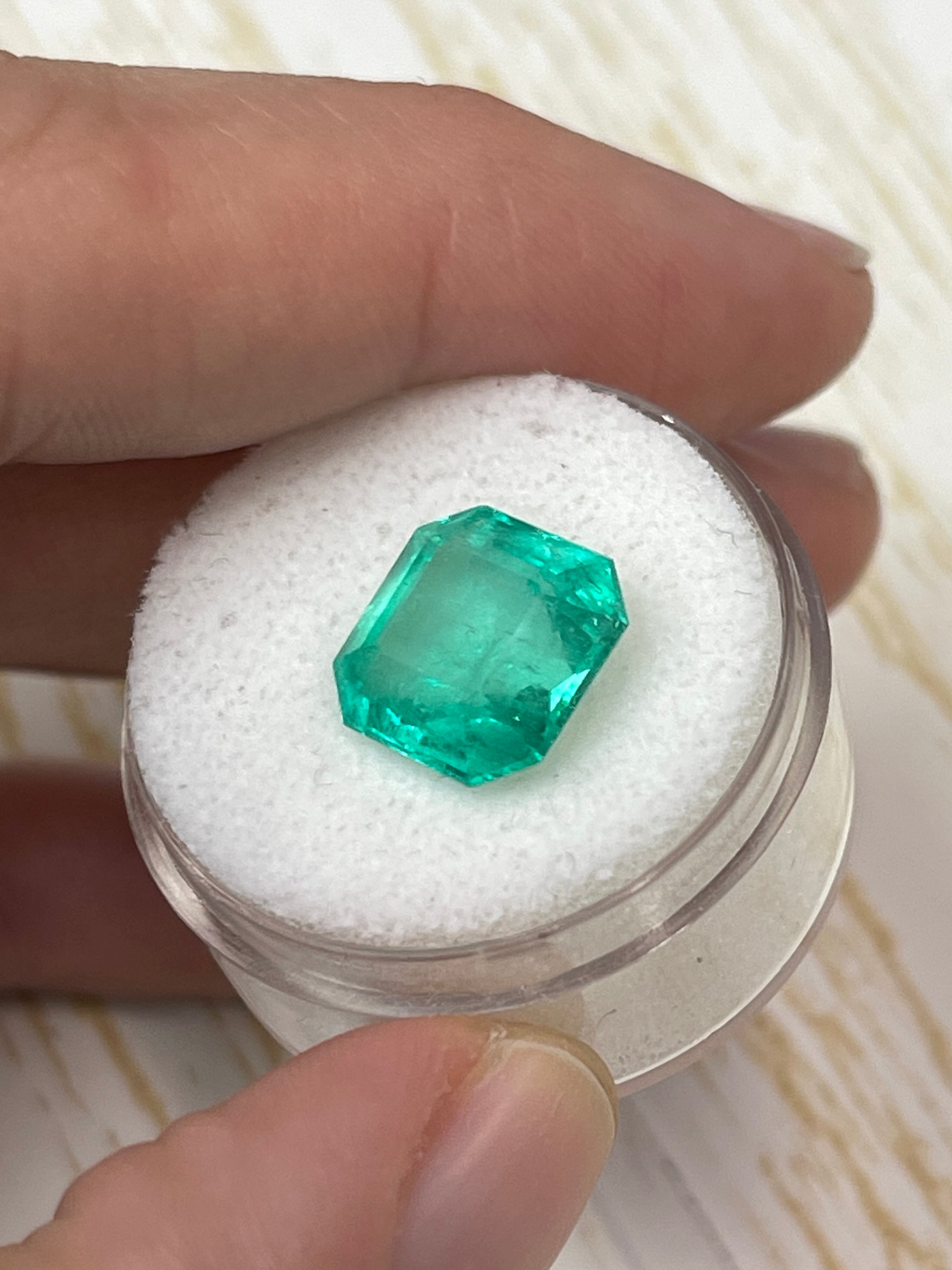 5.55 Carat 11x11 Bluish Green Natural Loose Colombian Emerald-Asscher Cut - JR Colombian Emeralds