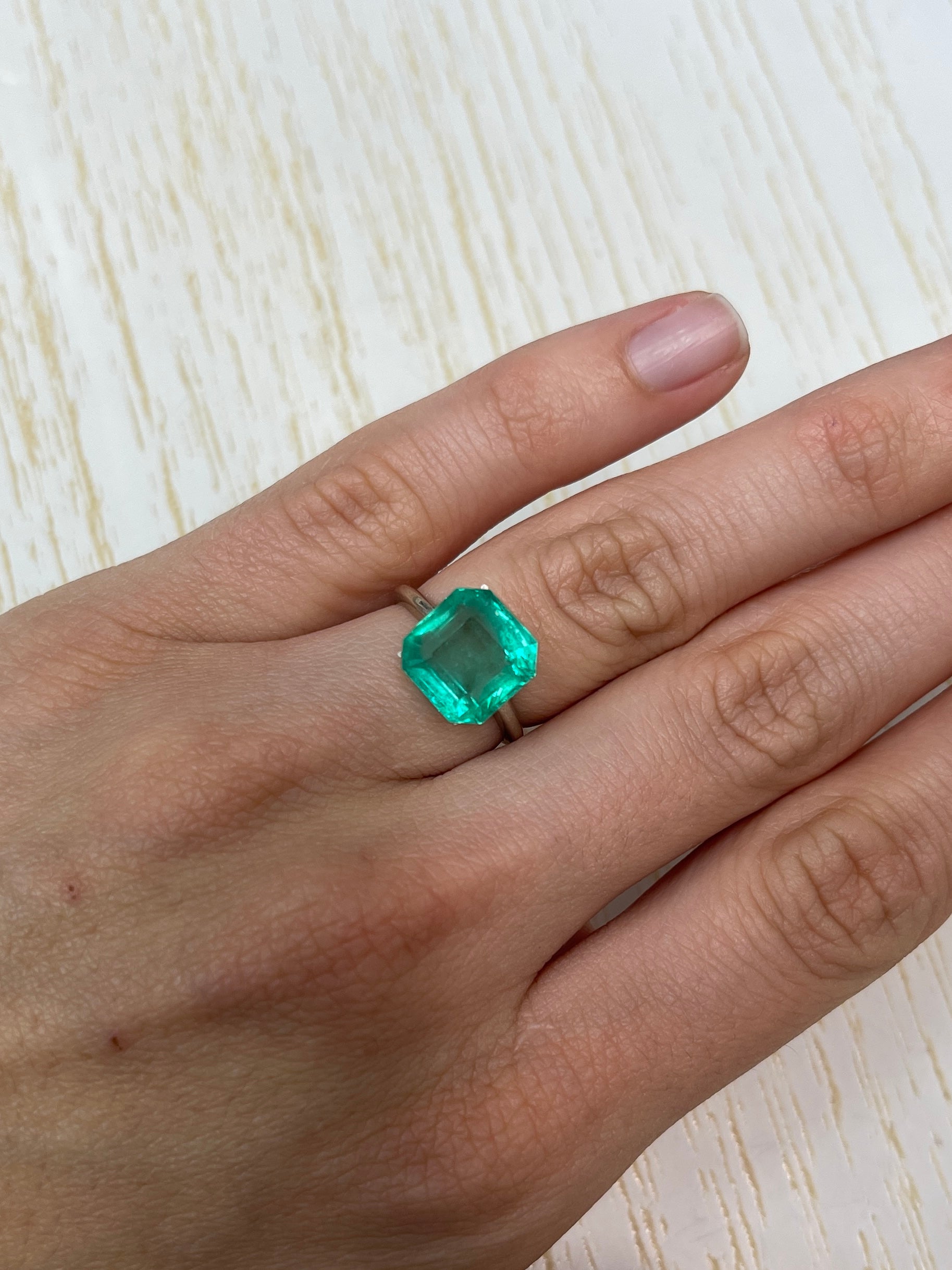 5.55 Carat 11x11 Bluish Green Natural Loose Colombian Emerald-Asscher Cut - JR Colombian Emeralds