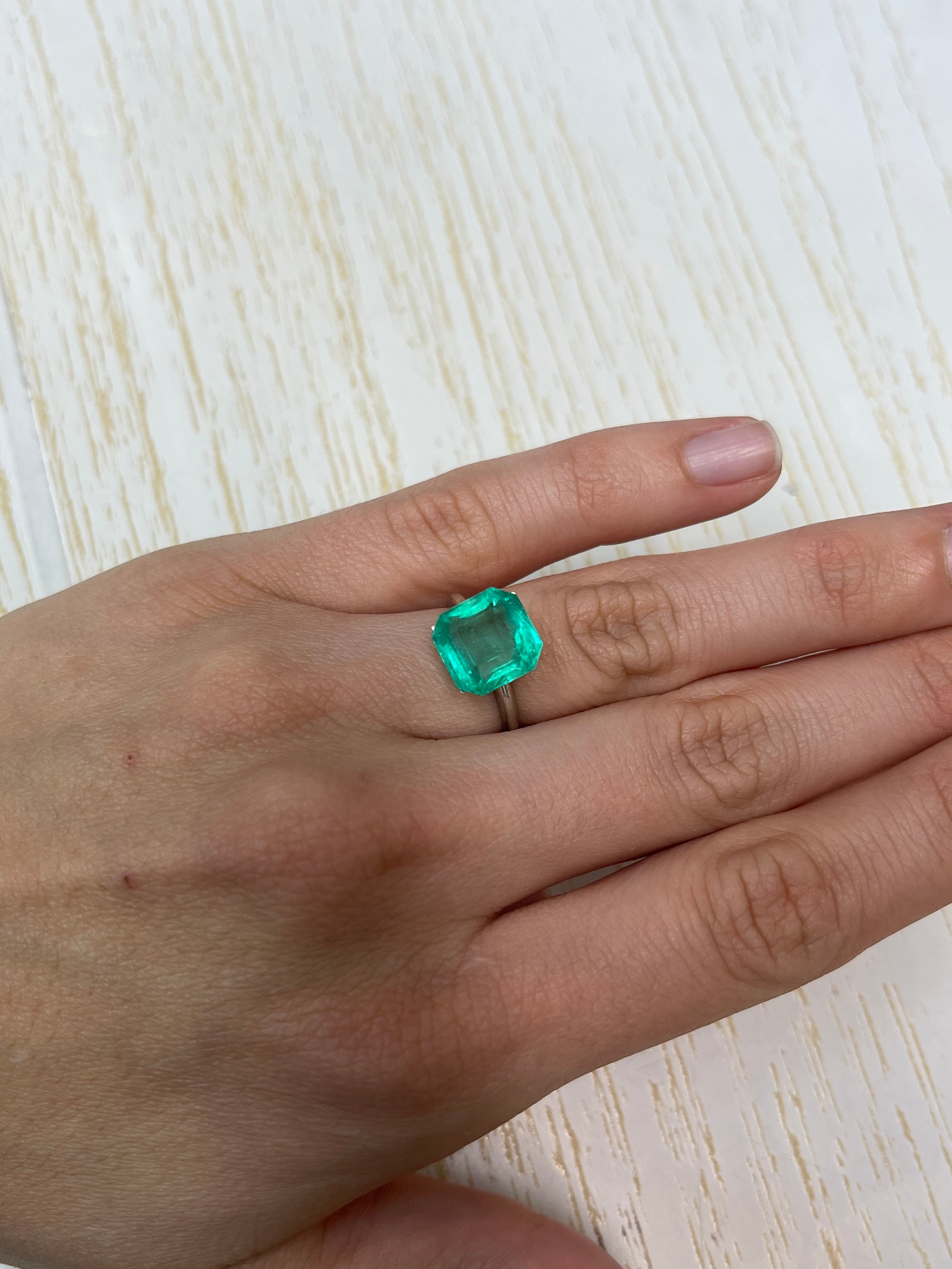 5.55 Carat 11x11 Bluish Green Natural Loose Colombian Emerald-Asscher Cut - JR Colombian Emeralds