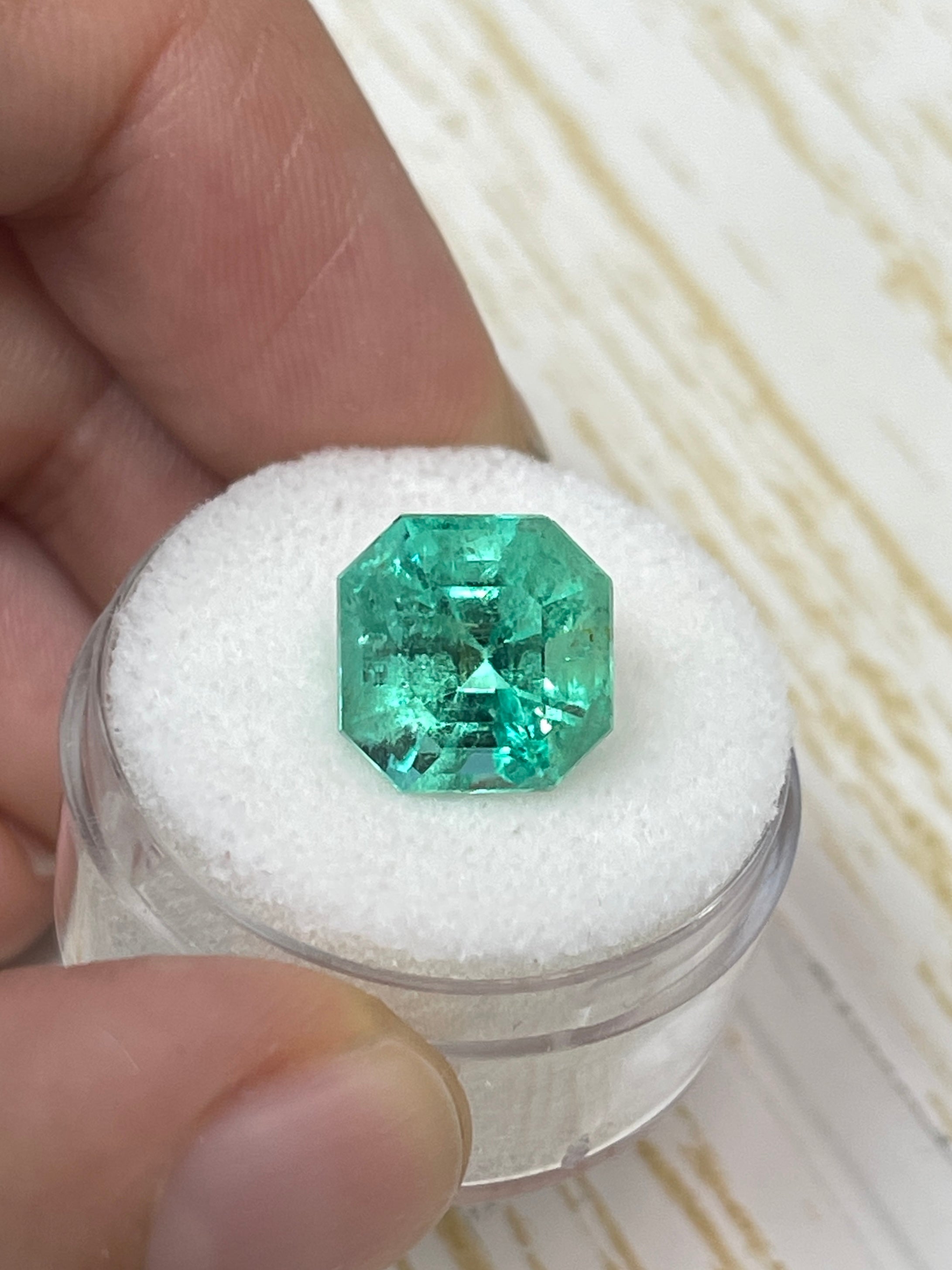 5.56 Carat 10.6x10.6 Spring Green Natural Loose Colombian Emerald-Asscher Cut - JR Colombian Emeralds