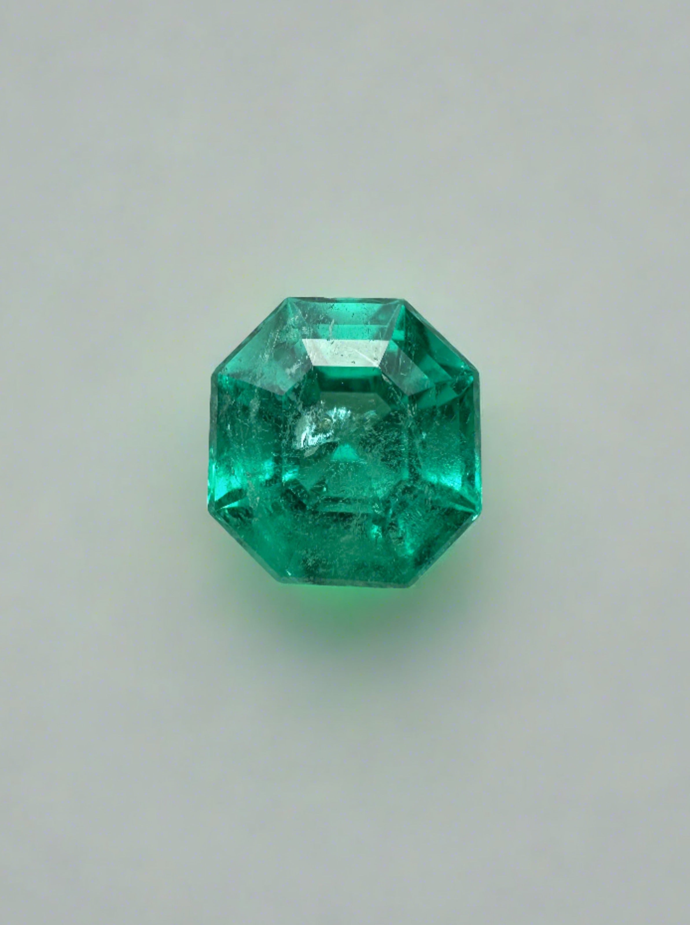 1.50 Carat 7x7 Bluish Green Octagon Cut Natural Unset Colombian Emerald - JR Colombian Emeralds