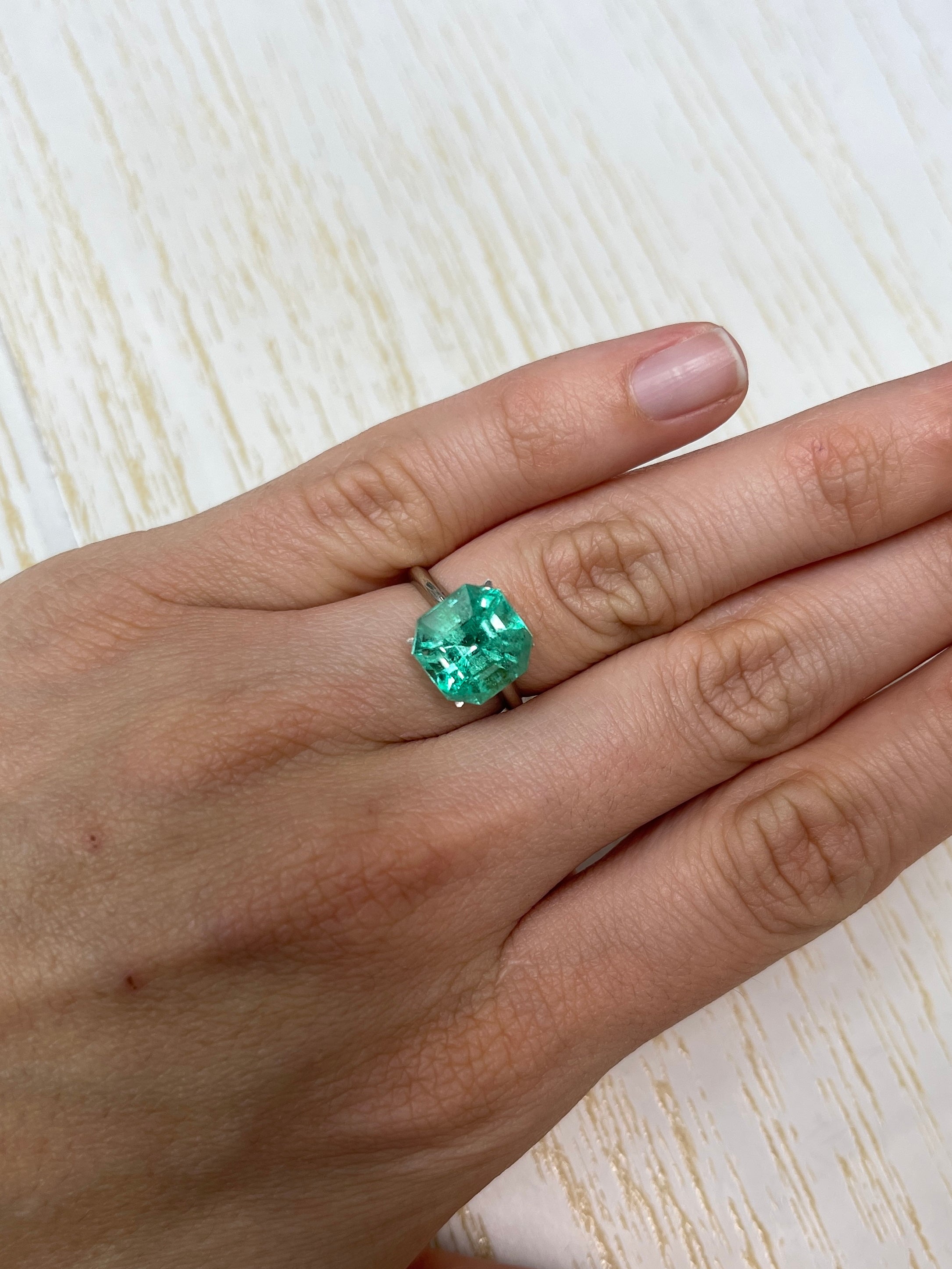 5.56 Carat 10.6x10.6 Spring Green Natural Loose Colombian Emerald-Asscher Cut - JR Colombian Emeralds