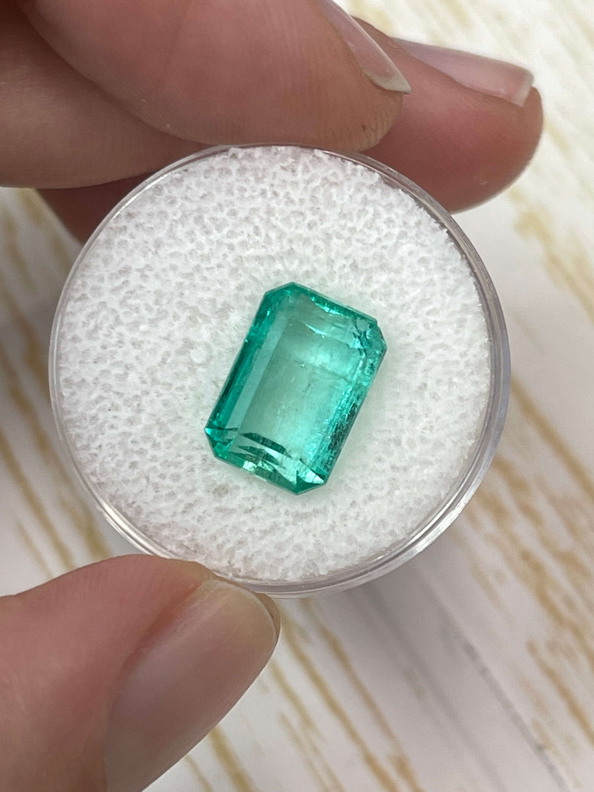 5.76 Carat 12x8 Clear Green Natural Loose Colombian Emerald- Emerald Cut - JR Colombian Emeralds