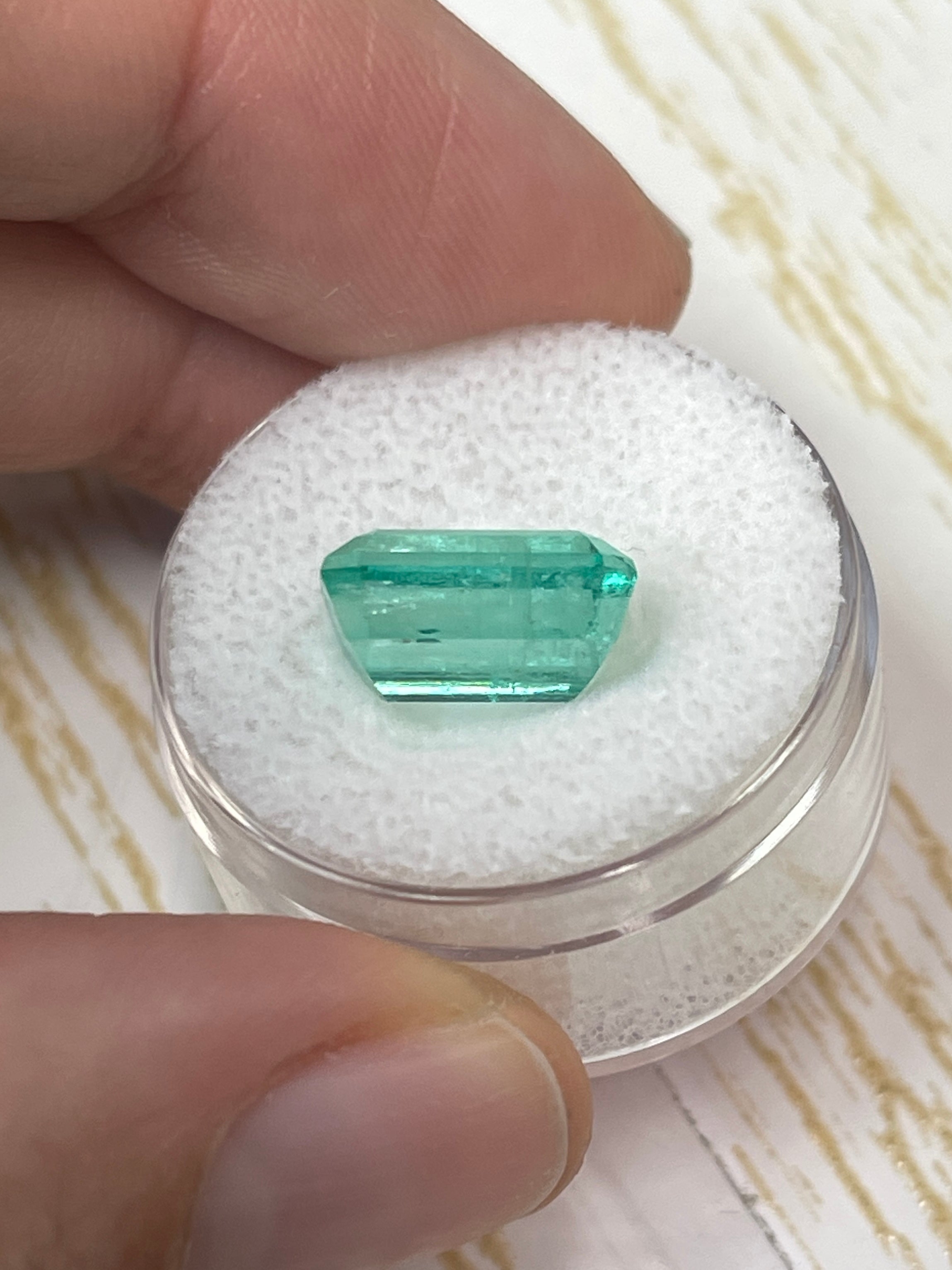 5.76 Carat 12x8 Clear Green Natural Loose Colombian Emerald- Emerald Cut - JR Colombian Emeralds