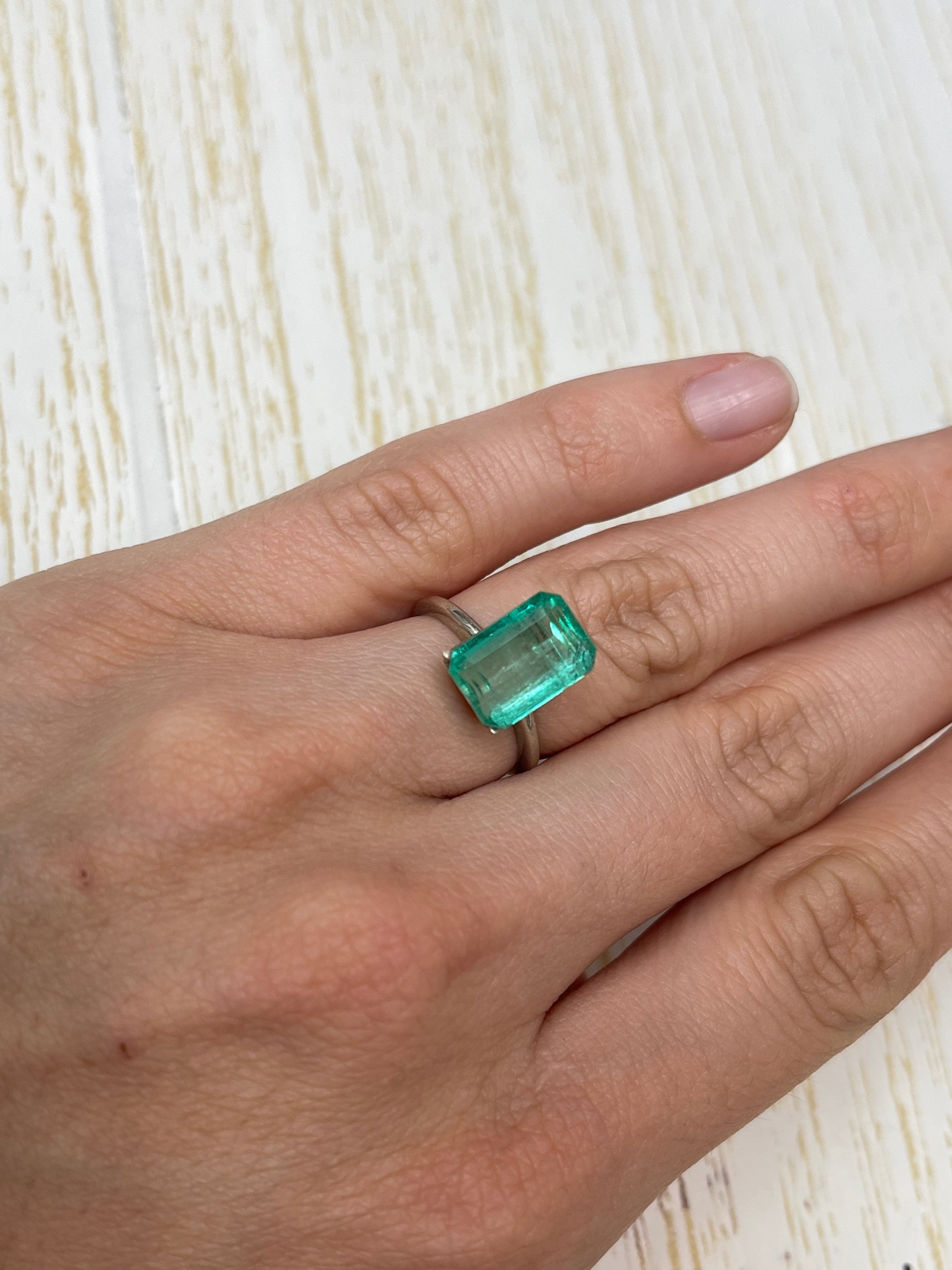 5.76 Carat 12x8 Clear Green Natural Loose Colombian Emerald- Emerald Cut - JR Colombian Emeralds