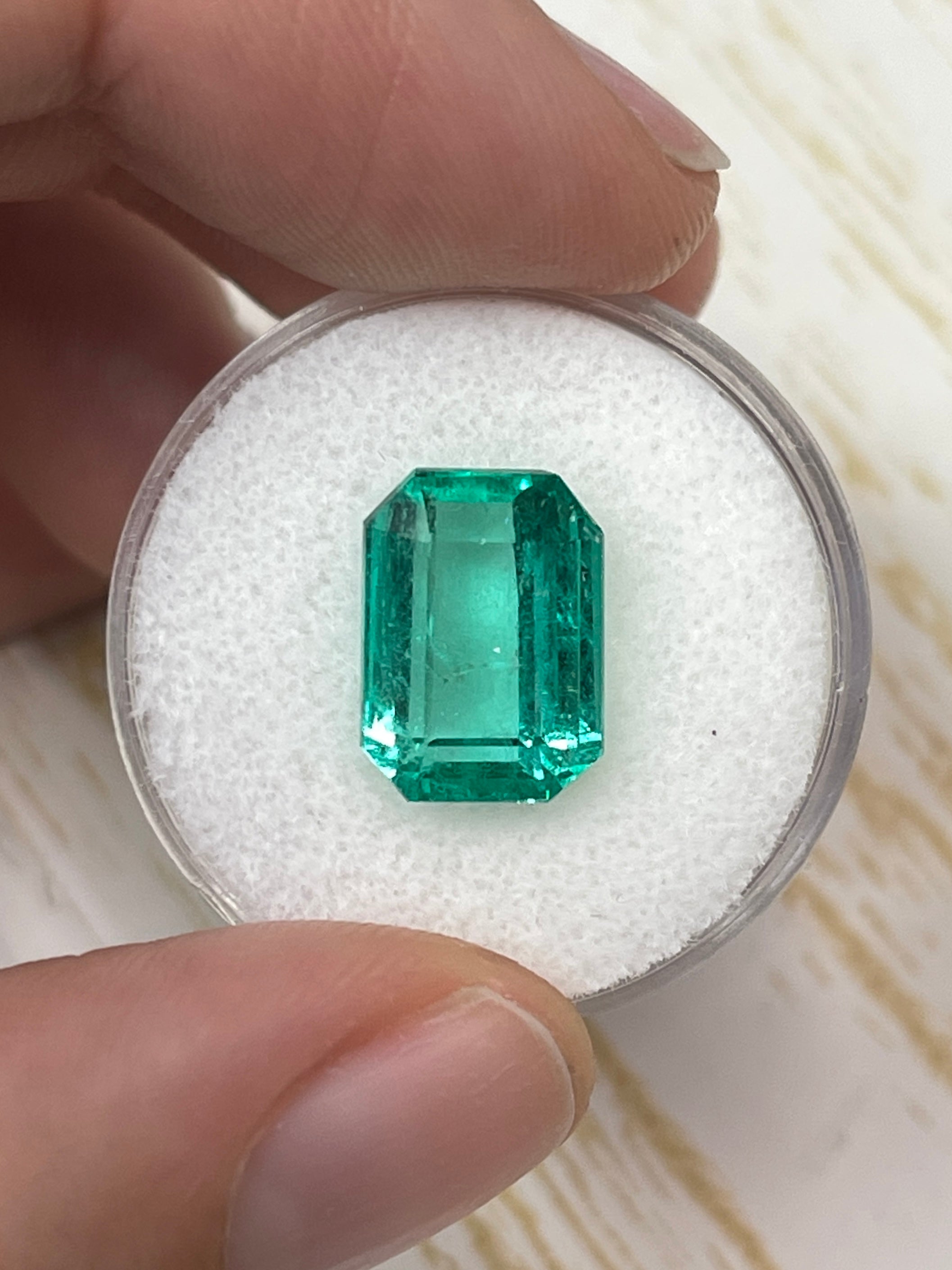 5.90 Carat 13x9 Bright Bluish Green Natural Loose- Emerald Cut - JR Colombian Emeralds