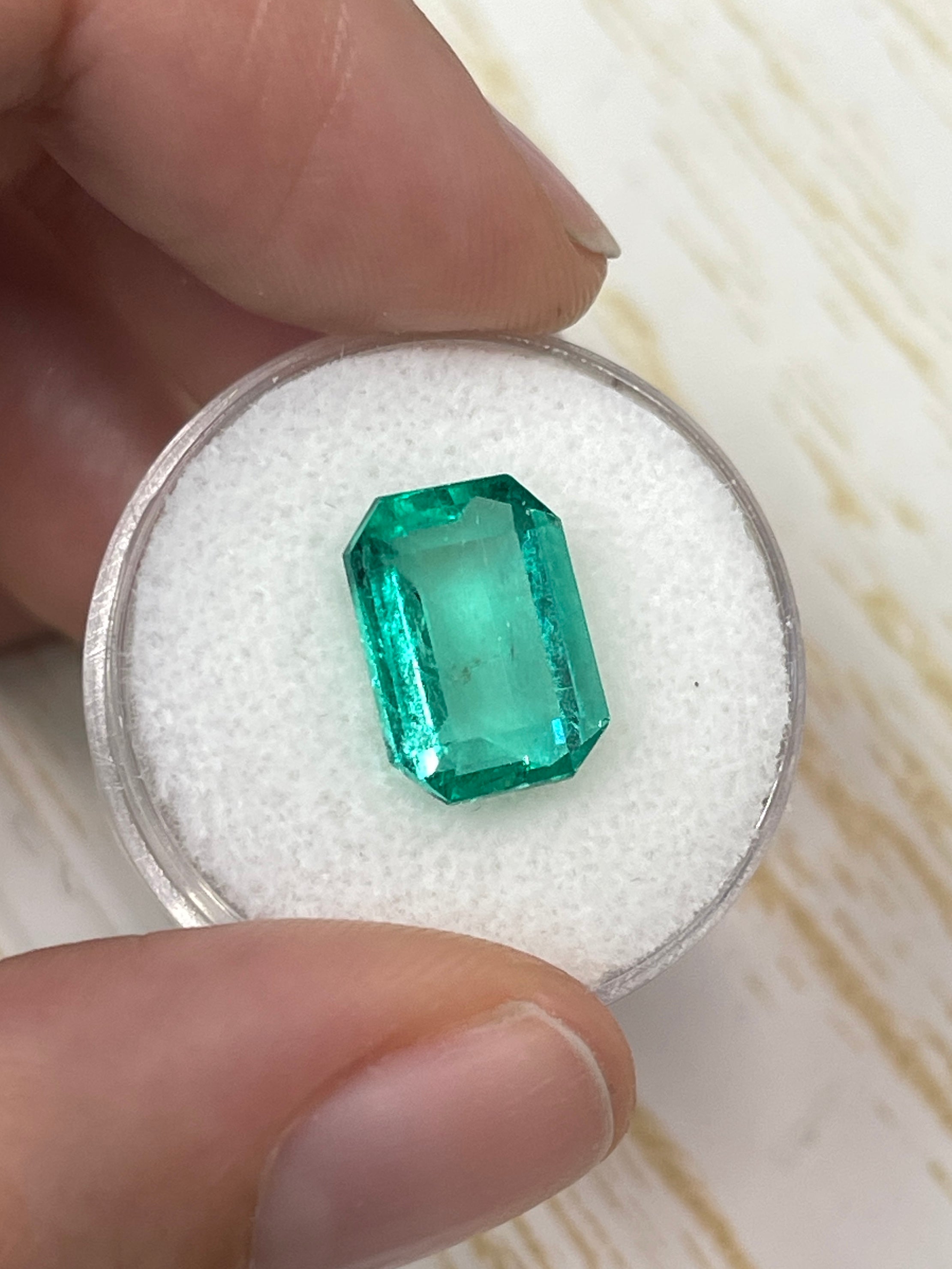 5.90 Carat 13x9 Bright Bluish Green Natural Loose- Emerald Cut - JR Colombian Emeralds