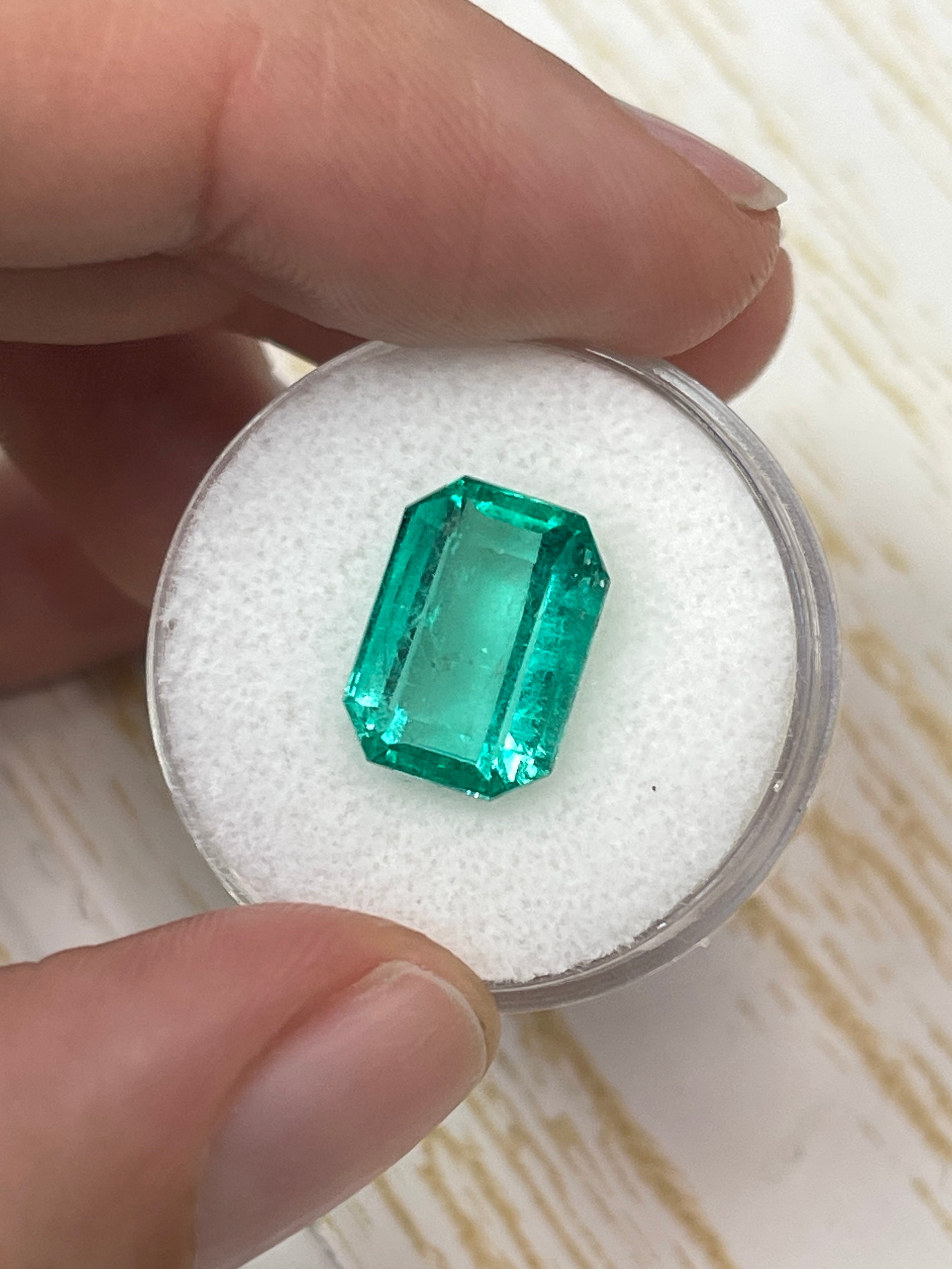 5.90 Carat 13x9 Bright Bluish Green Natural Loose- Emerald Cut - JR Colombian Emeralds