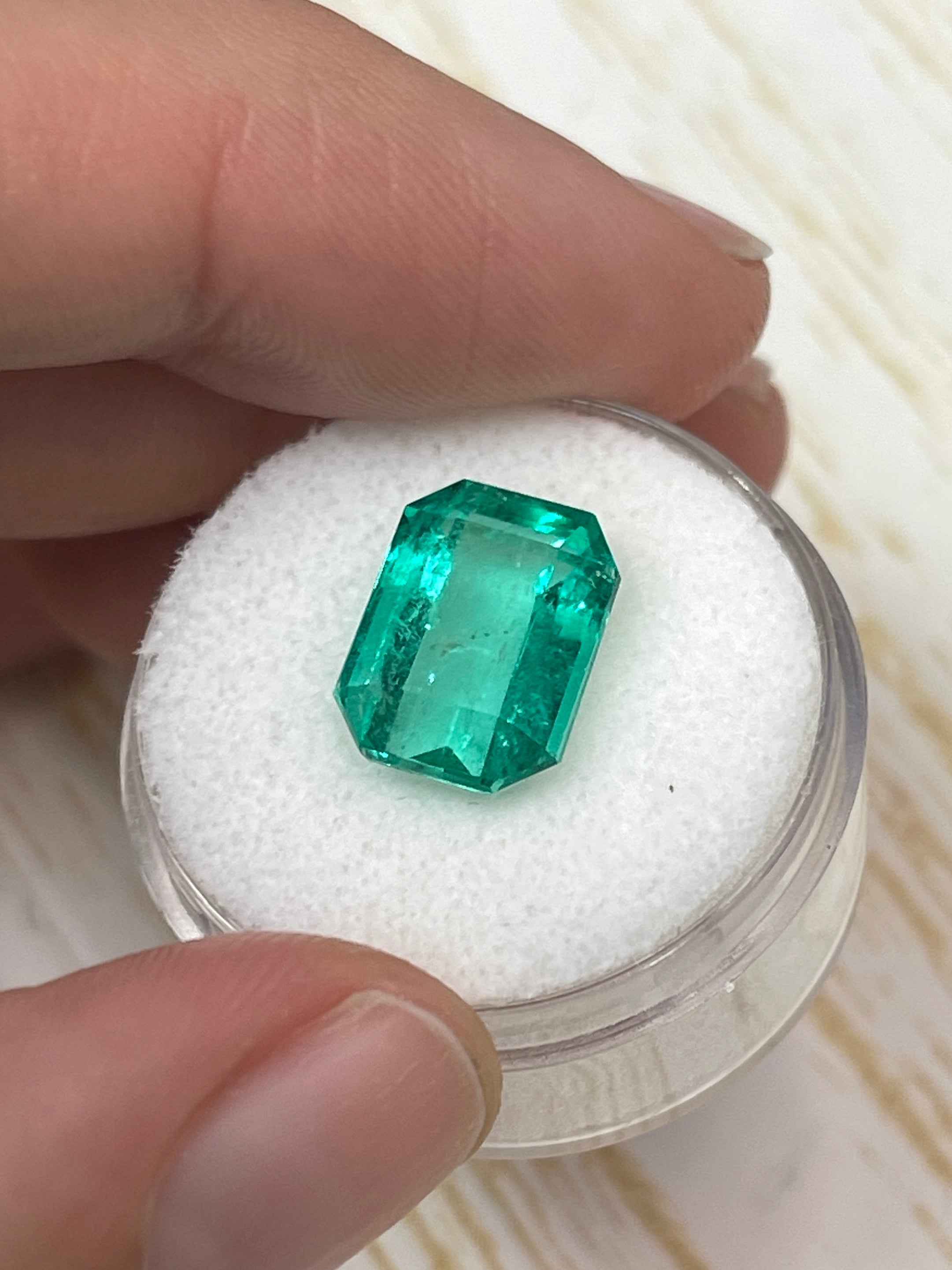 5.90 Carat 13x9 Bright Bluish Green Natural Loose- Emerald Cut - JR Colombian Emeralds