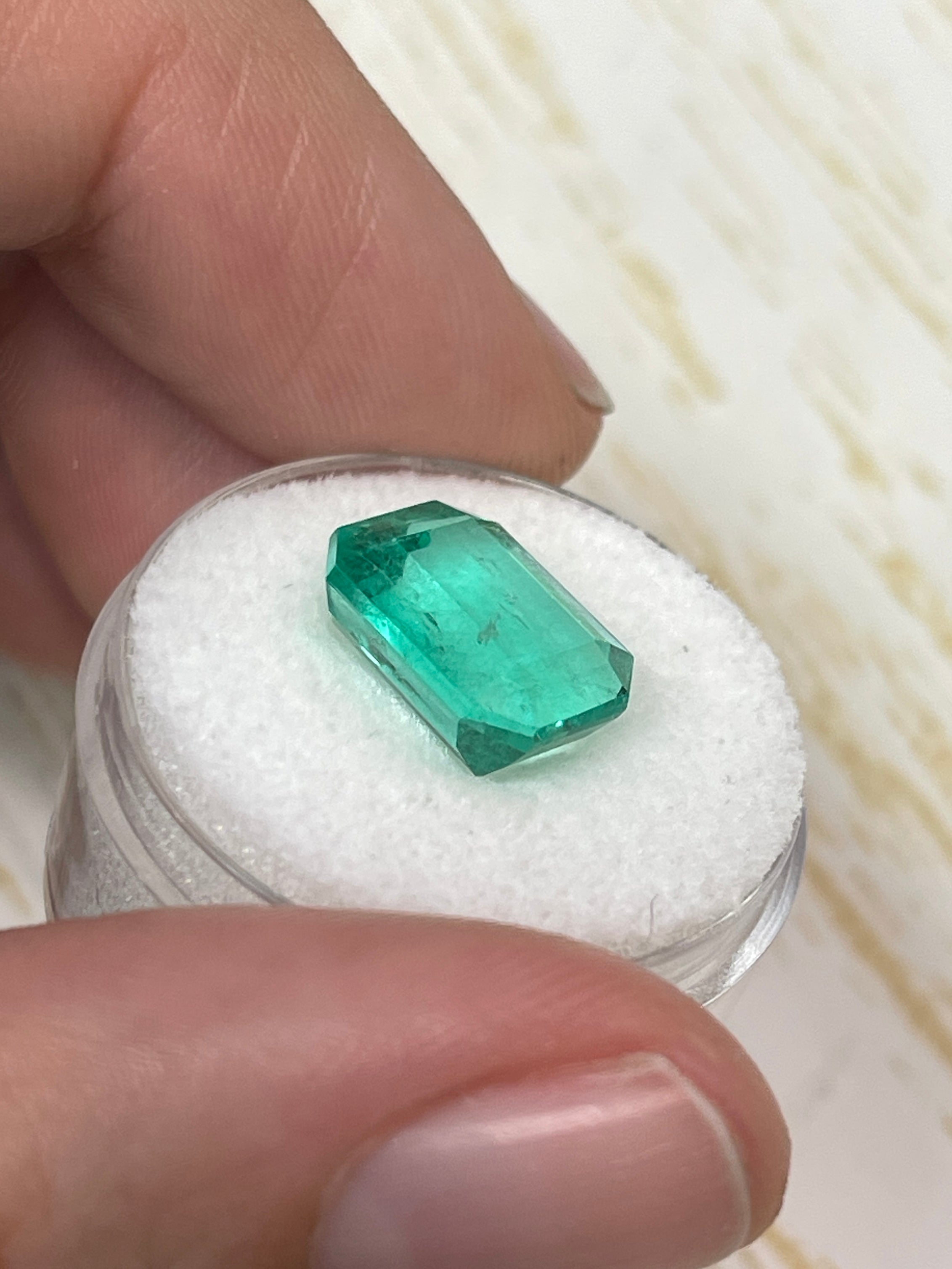 5.90 Carat 13x9 Bright Bluish Green Natural Loose- Emerald Cut - JR Colombian Emeralds