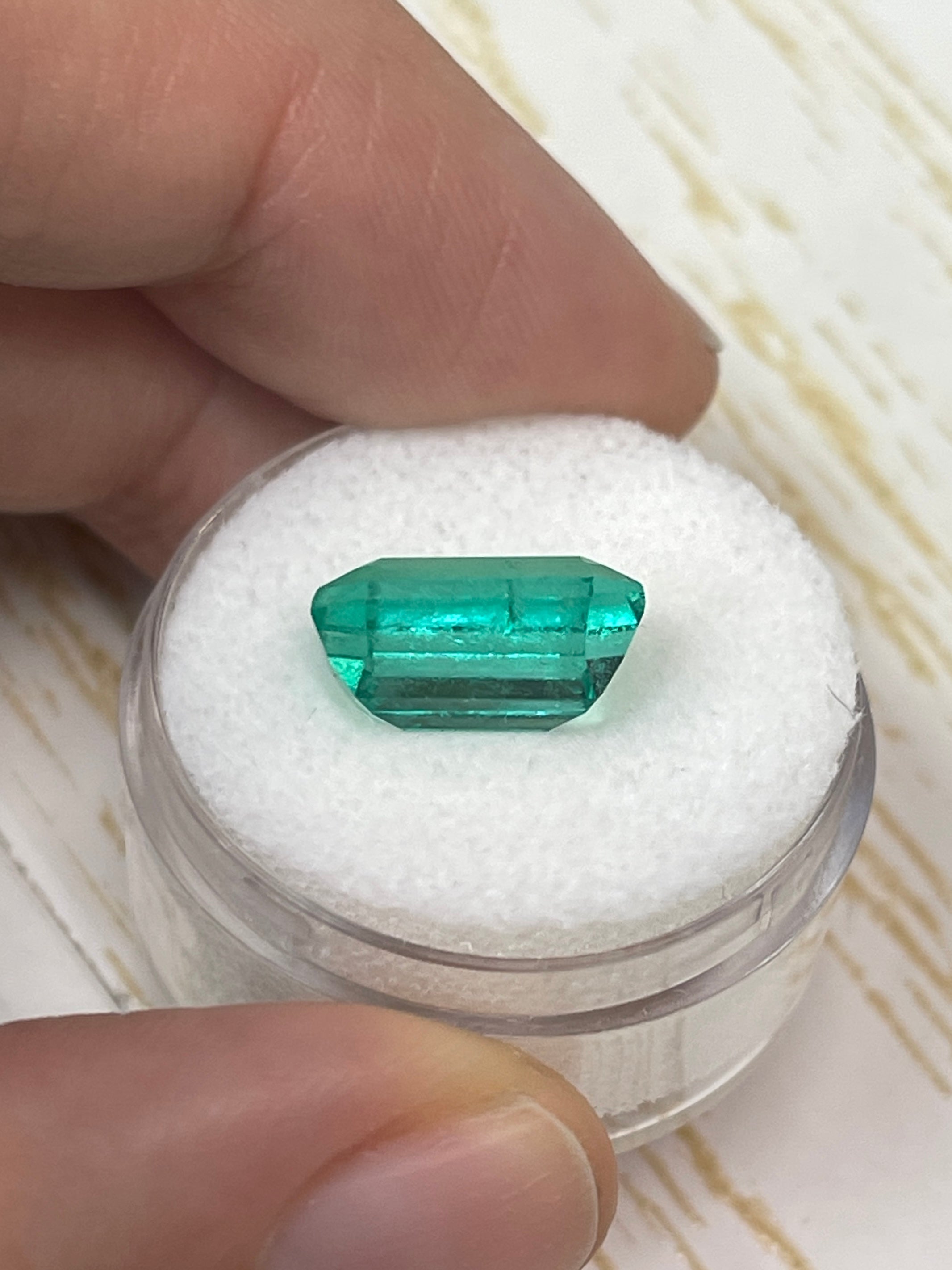 5.90 Carat 13x9 Bright Bluish Green Natural Loose- Emerald Cut - JR Colombian Emeralds