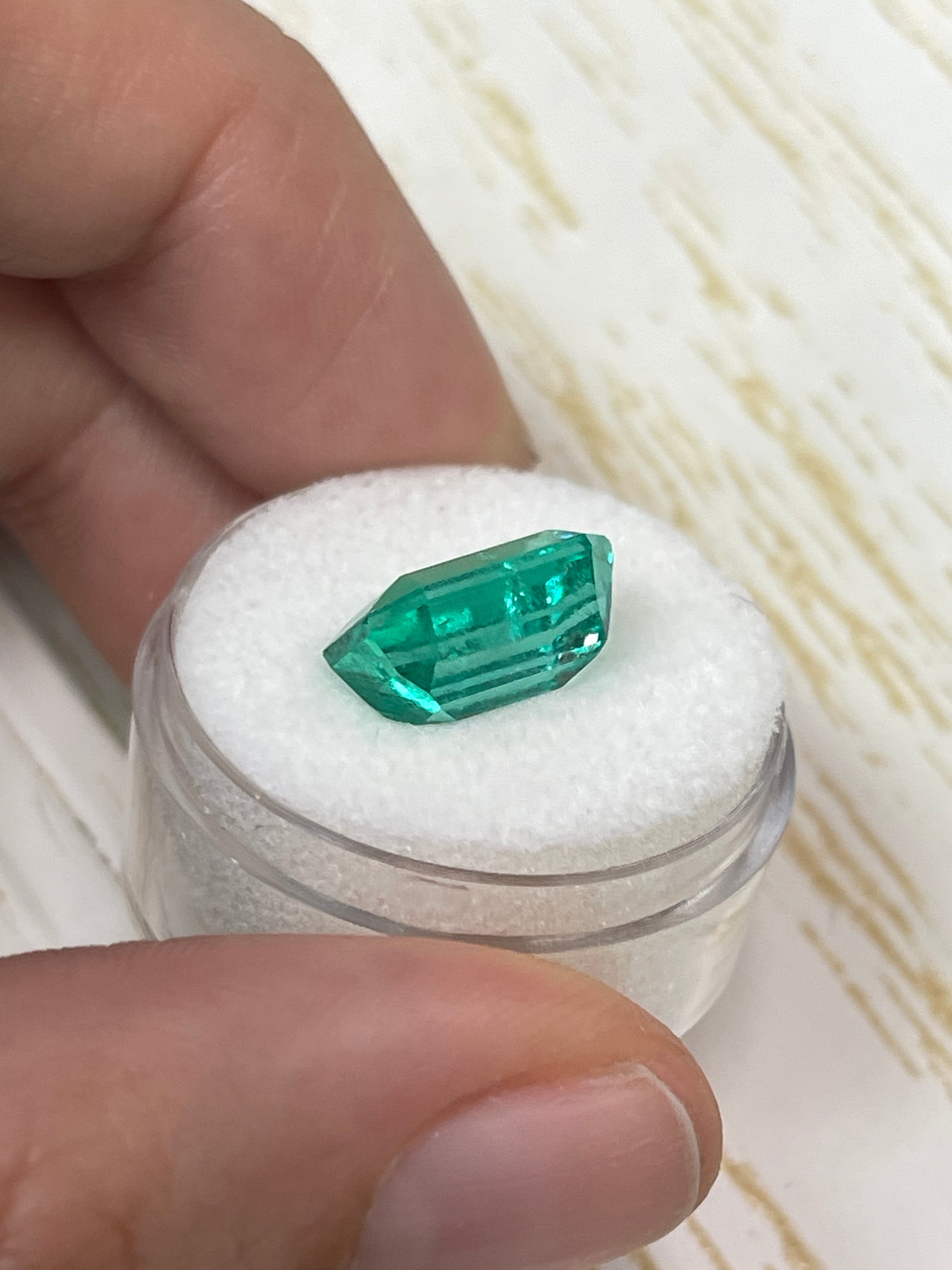 5.90 Carat 13x9 Bright Bluish Green Natural Loose- Emerald Cut - JR Colombian Emeralds