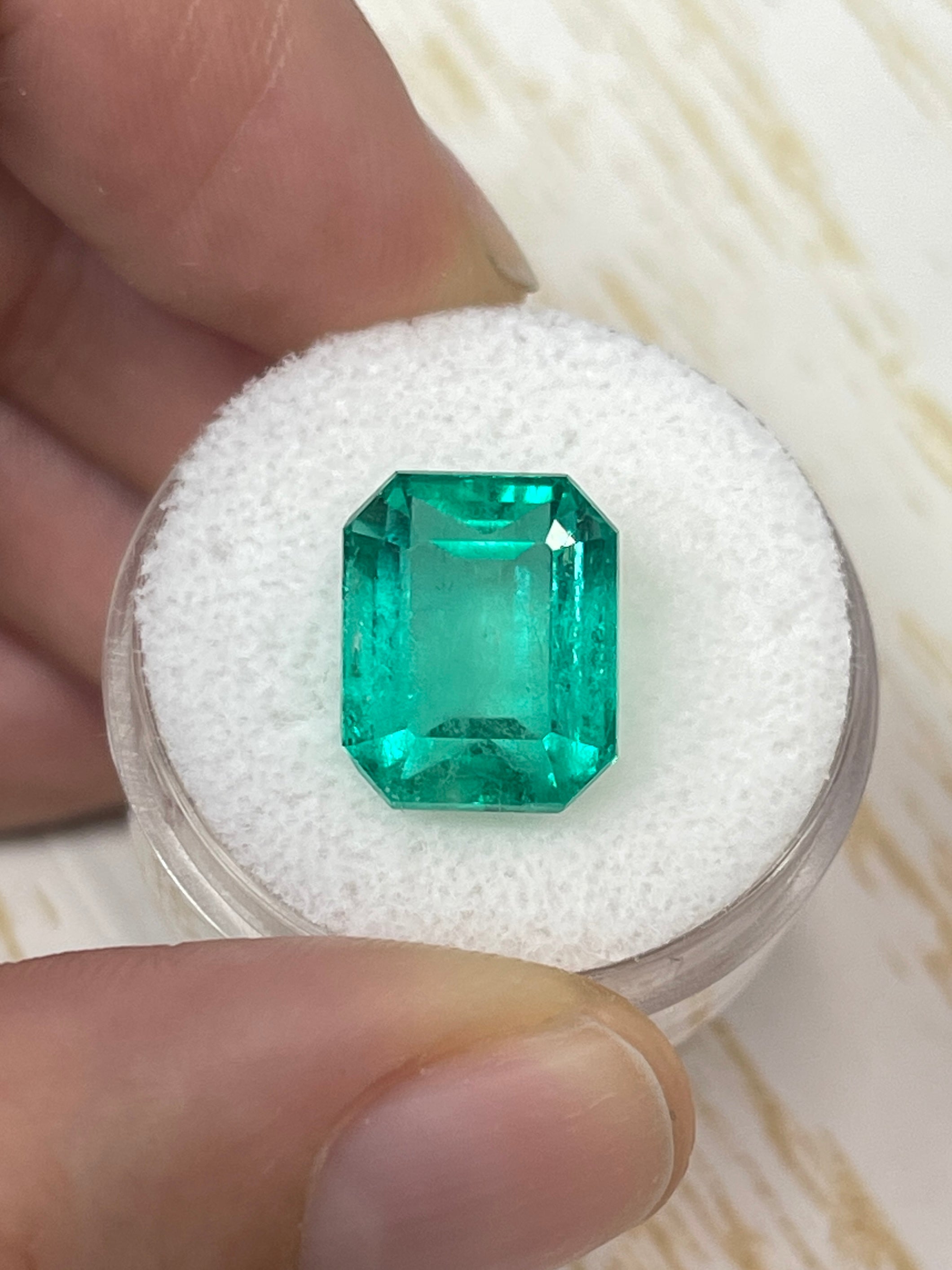 7.22 Carat 13x10 Bluish Green Loose Colombian Emerald- Emerald Cut - JR Colombian Emeralds