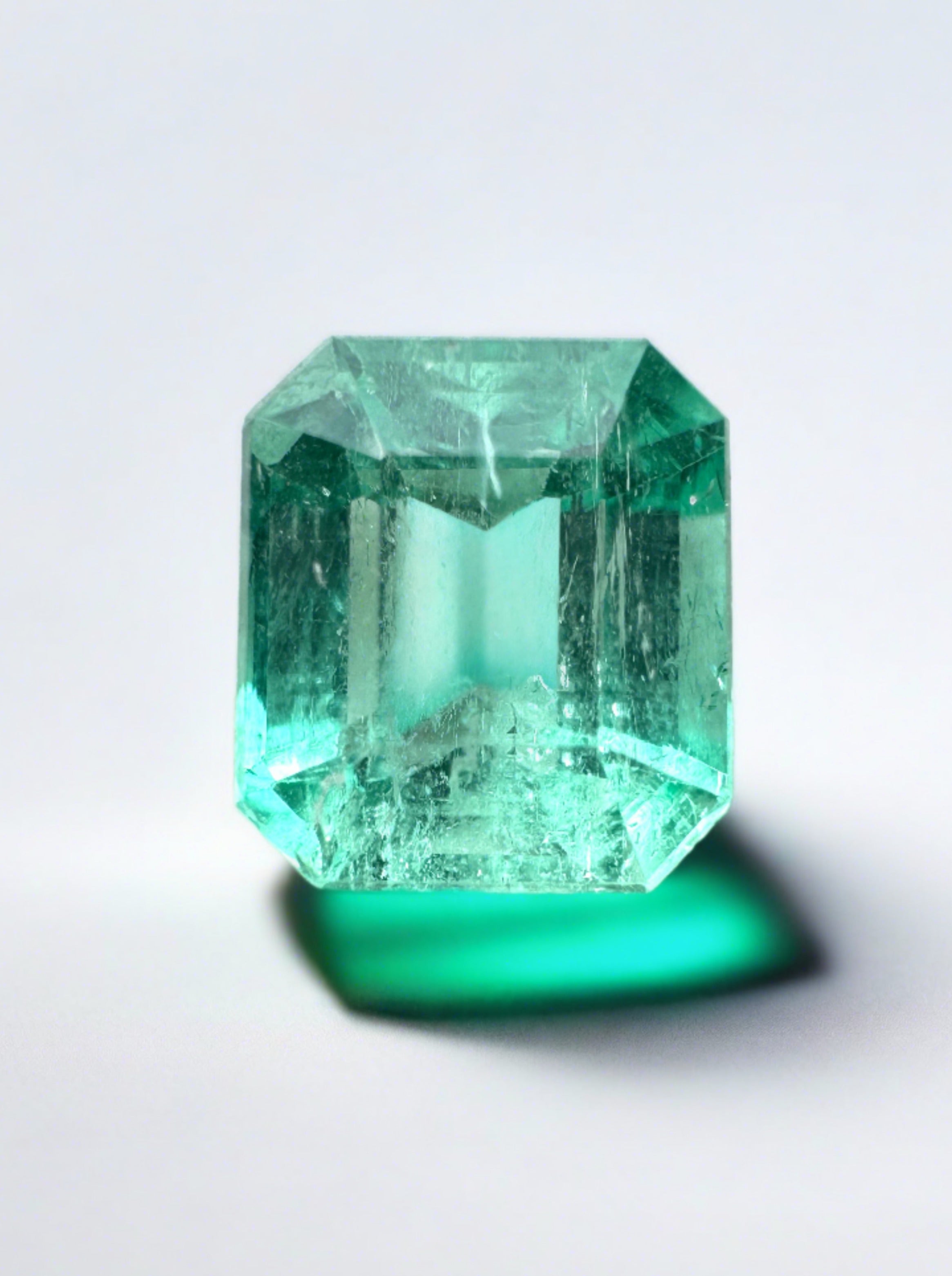 1.59 Carat 7x6 Pastel Green Natural Loose Colombian Emerald- Emerald Cut - JR Colombian Emeralds