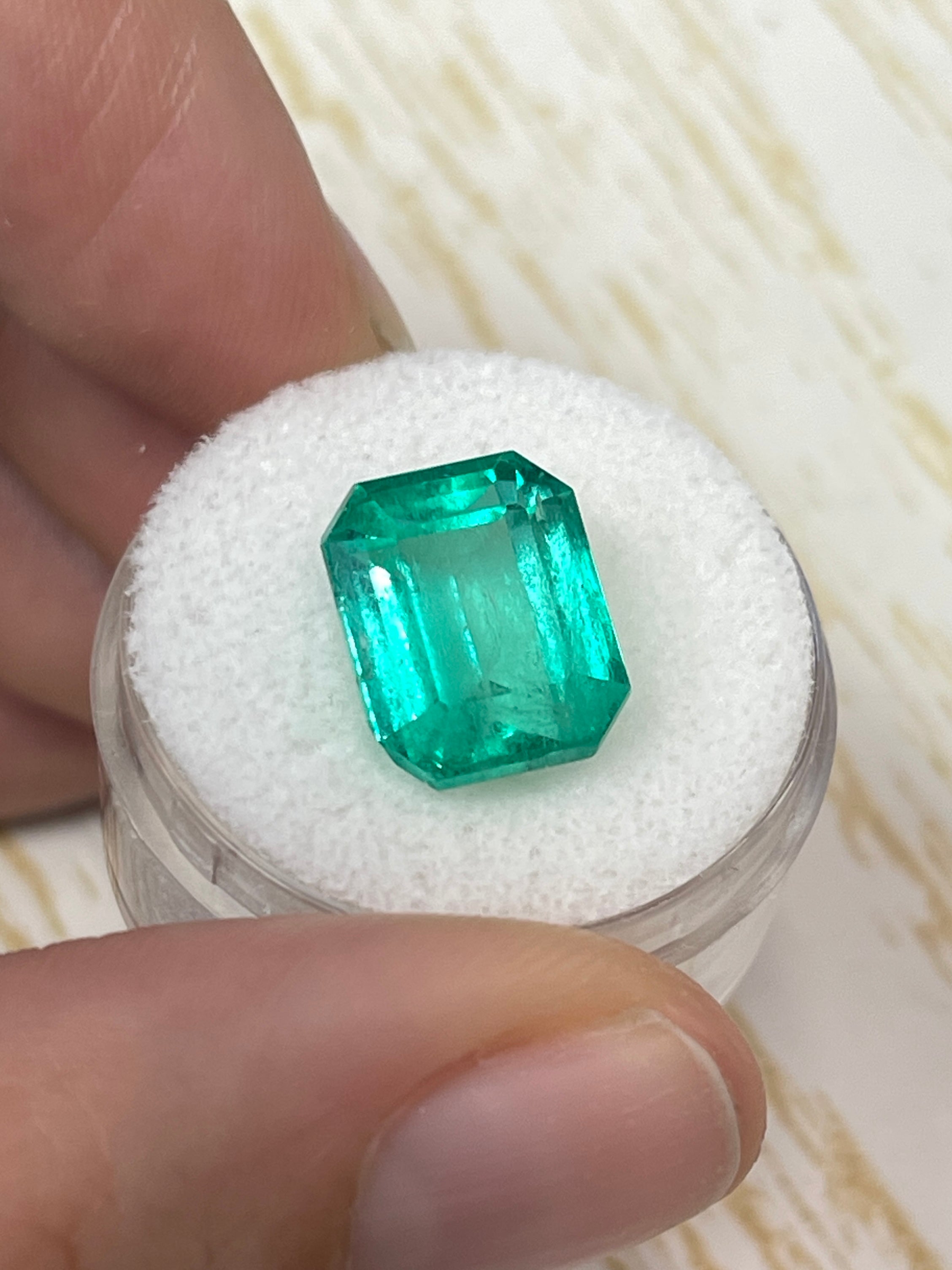 7.22 Carat 13x10 Bluish Green Loose Colombian Emerald- Emerald Cut - JR Colombian Emeralds