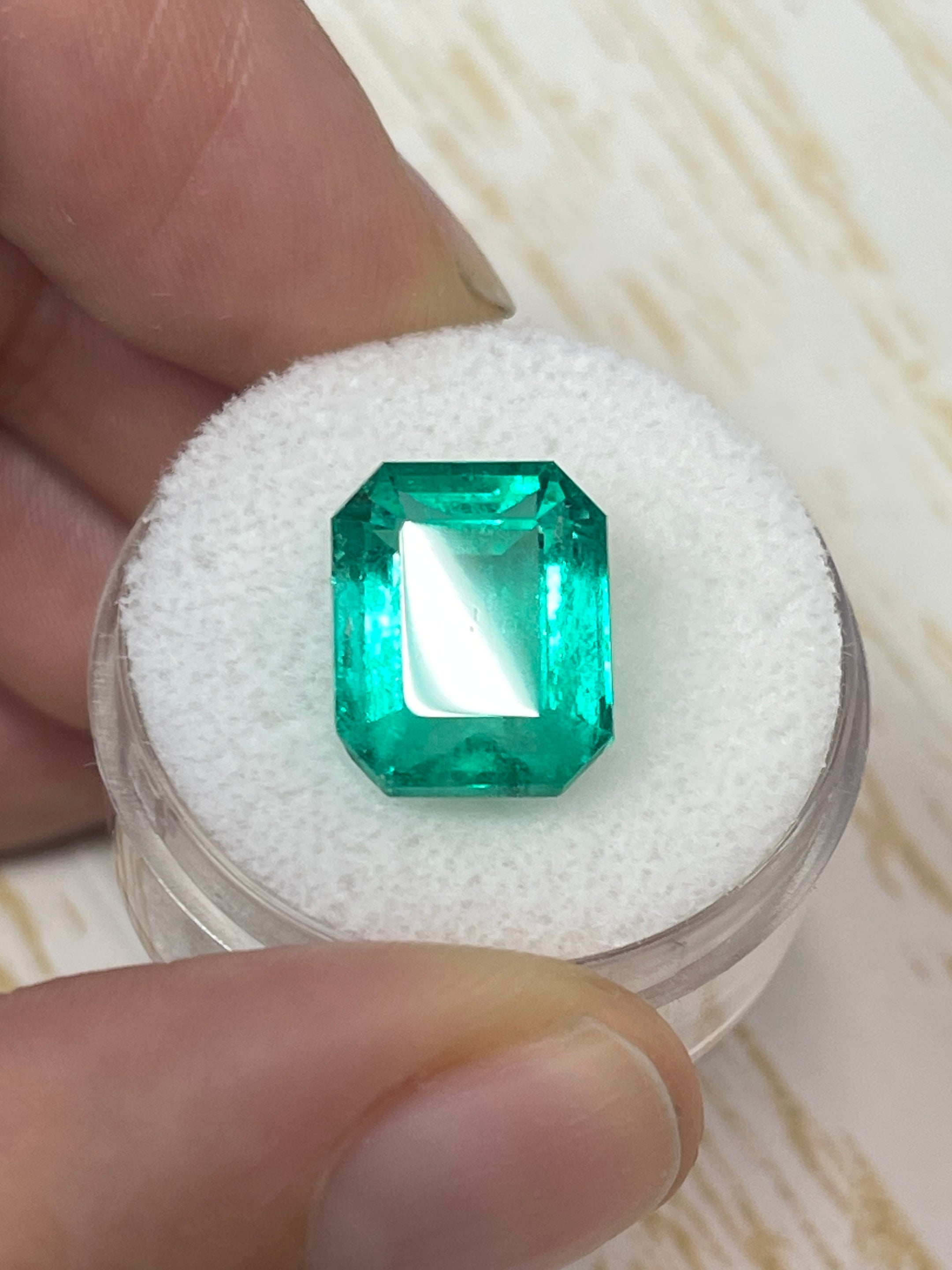 7.22 Carat 13x10 Bluish Green Loose Colombian Emerald- Emerald Cut - JR Colombian Emeralds