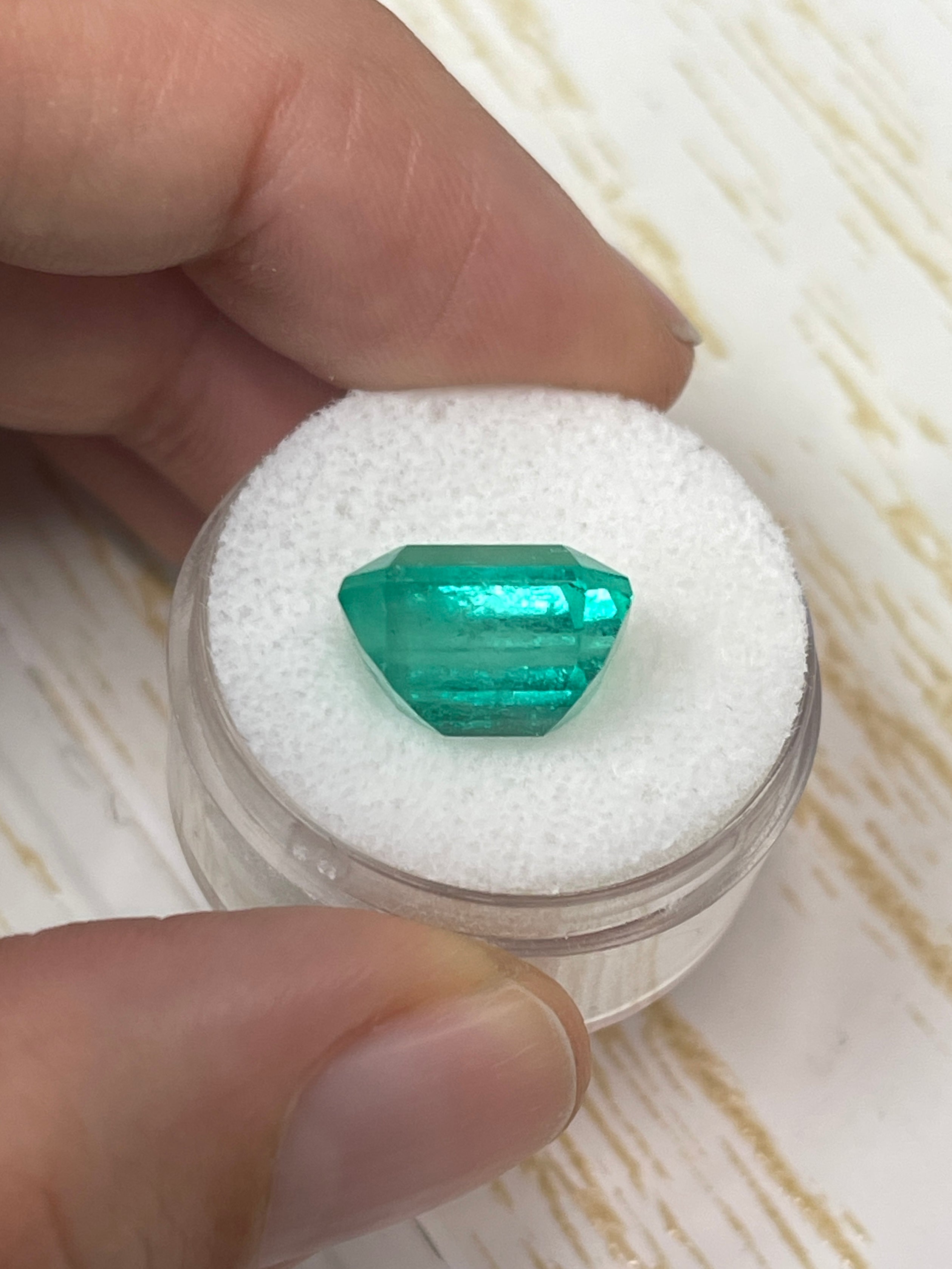 7.22 Carat 13x10 Bluish Green Loose Colombian Emerald- Emerald Cut - JR Colombian Emeralds