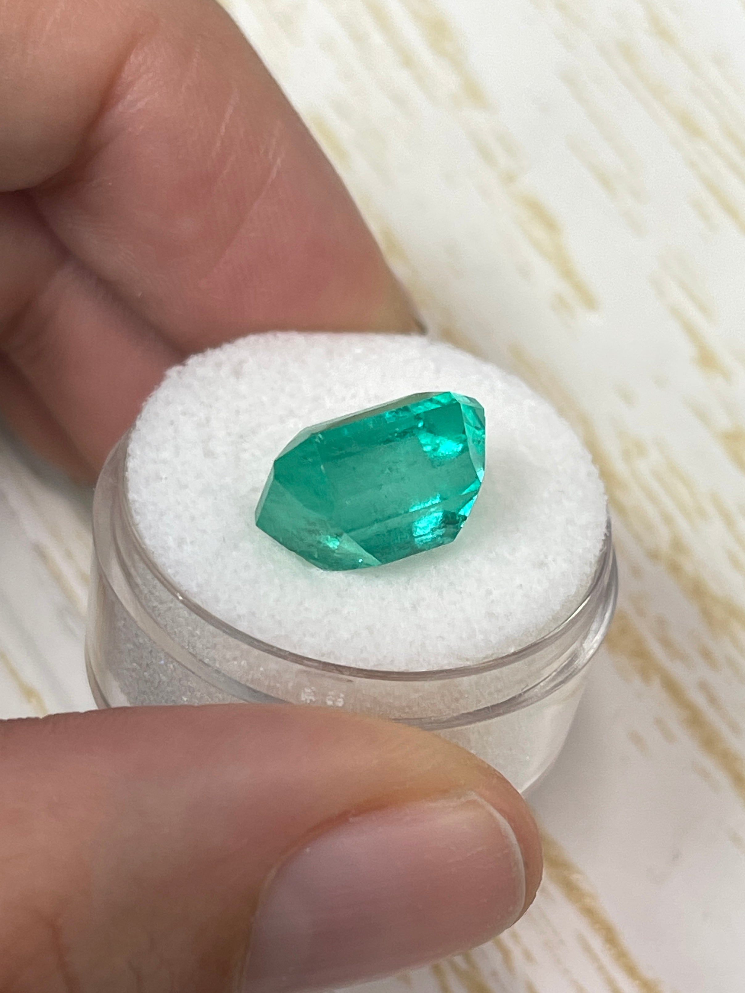 7.22 Carat 13x10 Bluish Green Loose Colombian Emerald- Emerald Cut - JR Colombian Emeralds