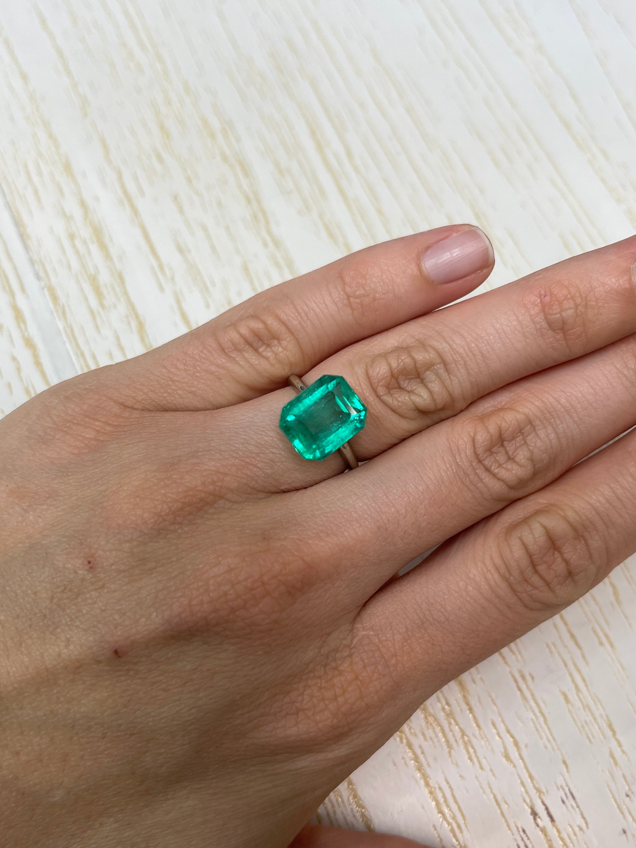 7.22 Carat 13x10 Bluish Green Loose Colombian Emerald- Emerald Cut - JR Colombian Emeralds