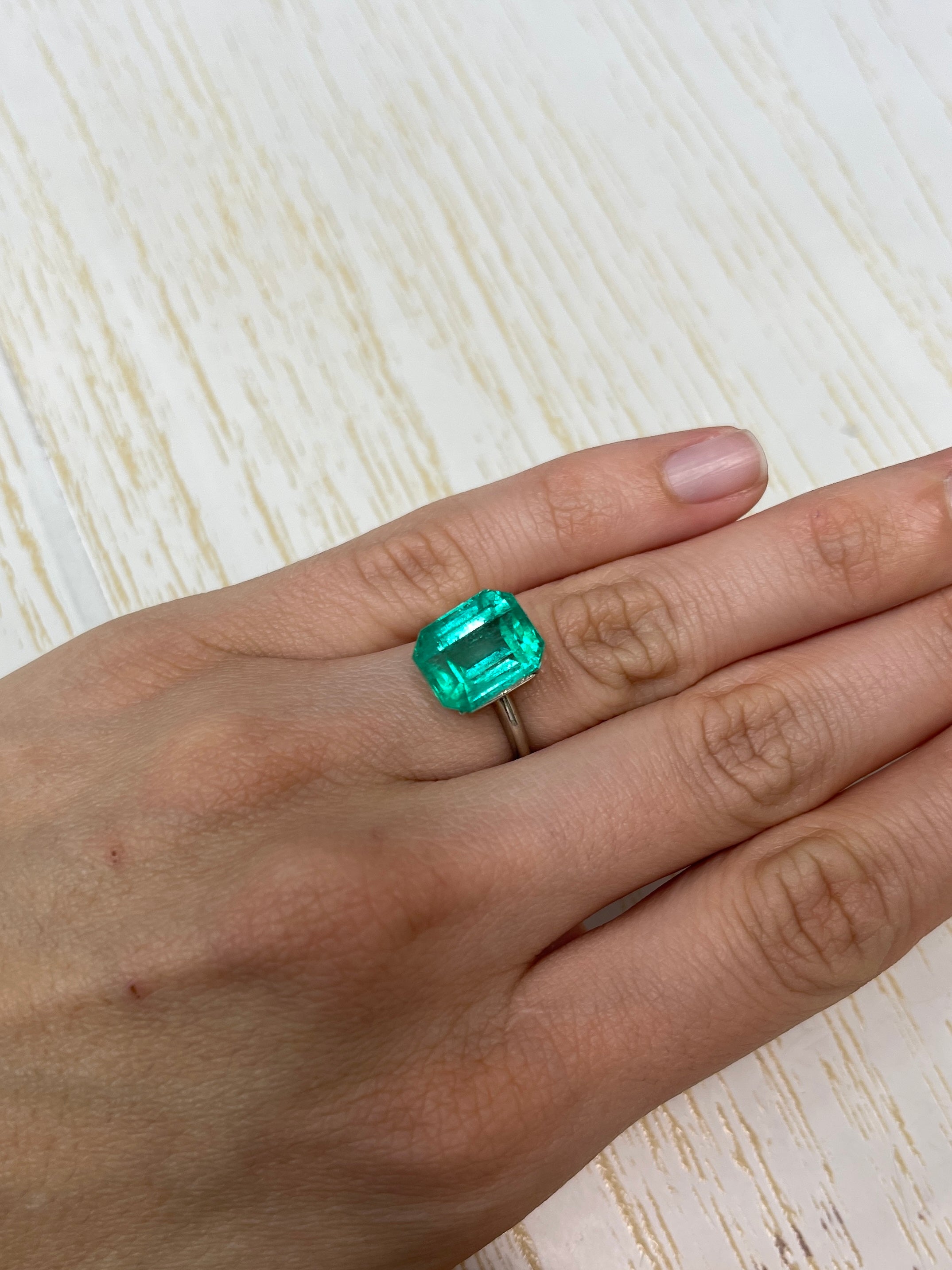 7.22 Carat 13x10 Bluish Green Loose Colombian Emerald- Emerald Cut - JR Colombian Emeralds