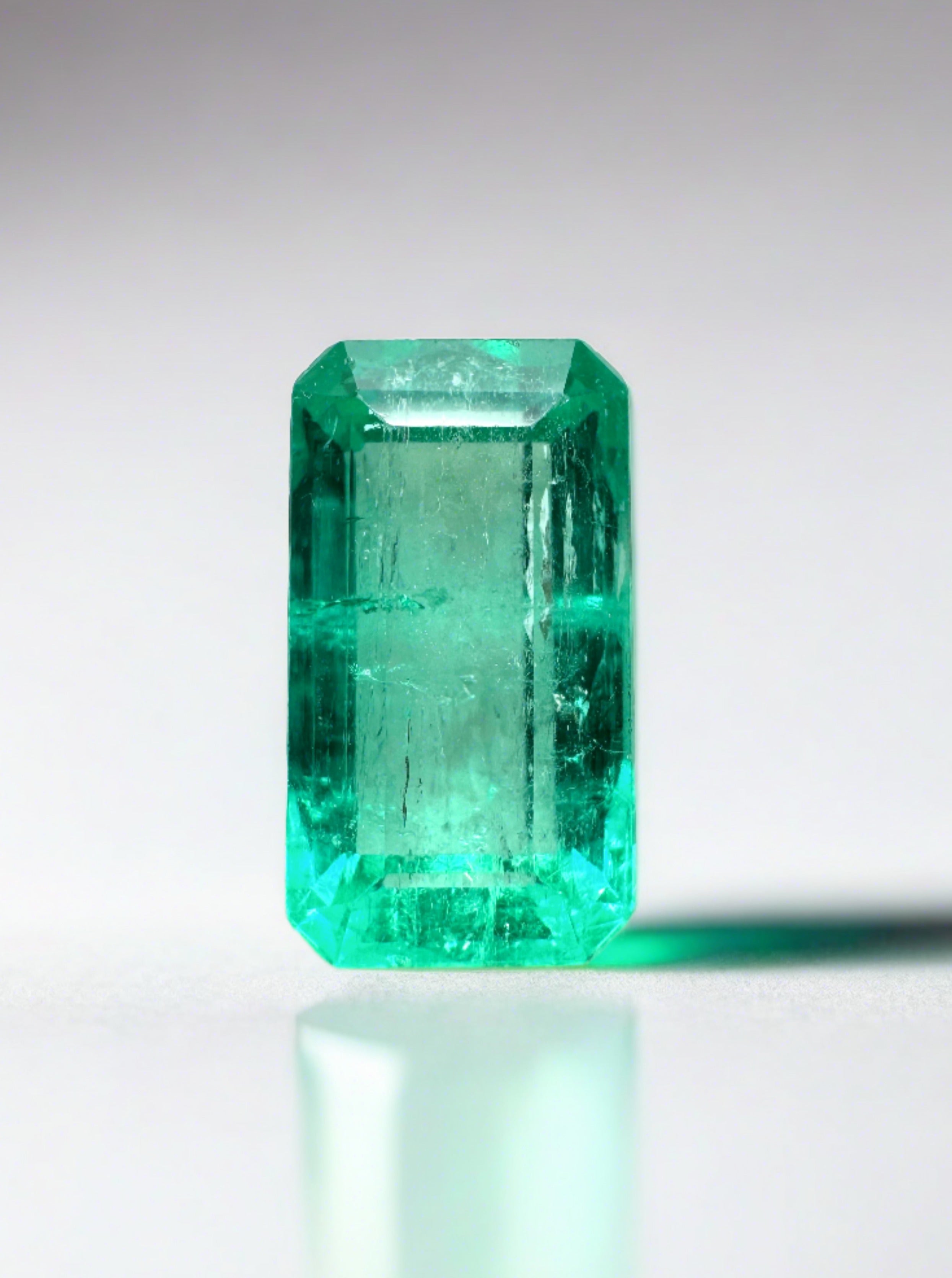 1.64 Carat Spring Green Natural Loose Colombian Emerald-Elongated Emerald Cut - JR Colombian Emeralds