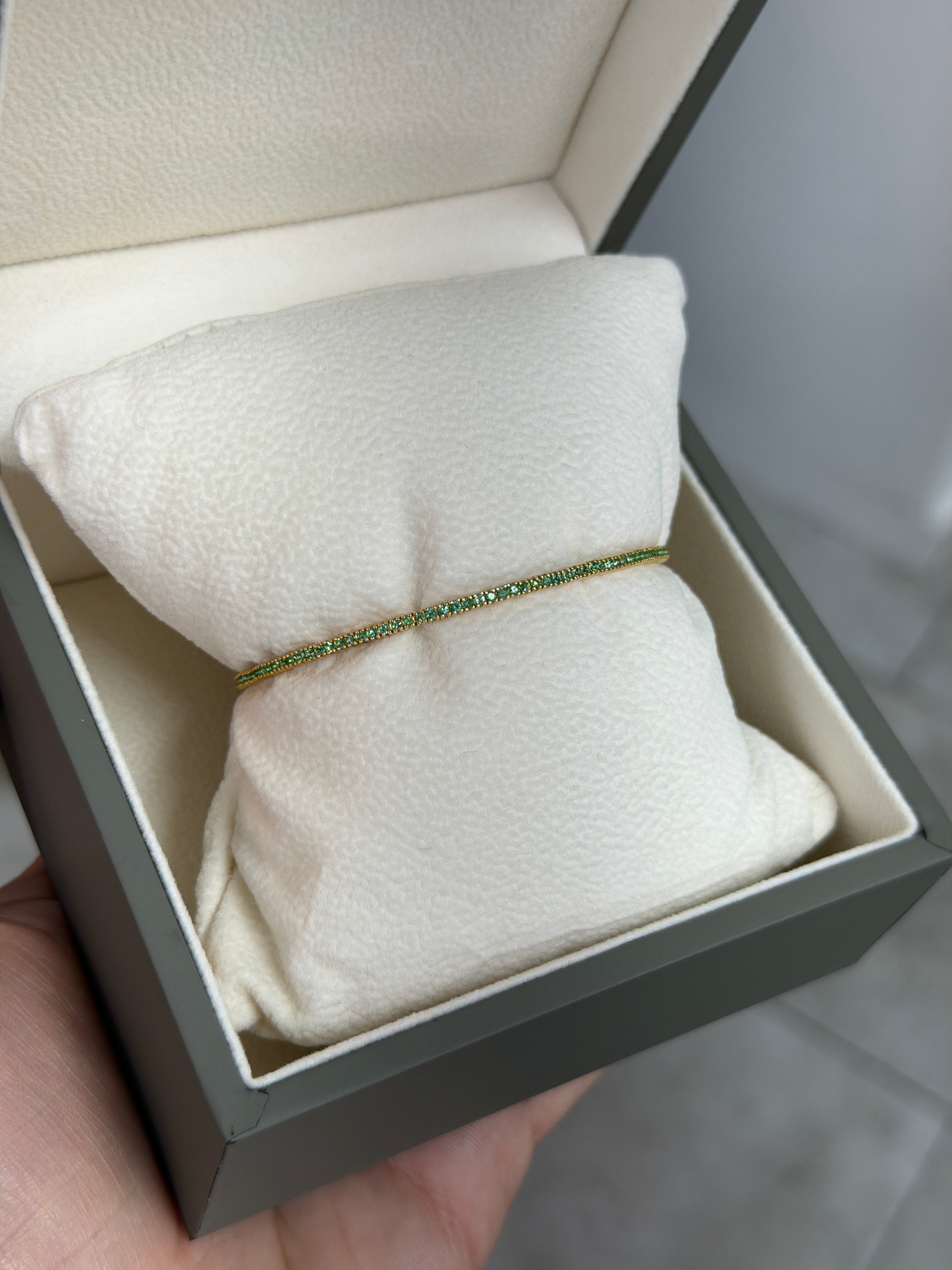 1.10tcw 14K Petite Stacking Round Cut Emerald Tennis Bracelet