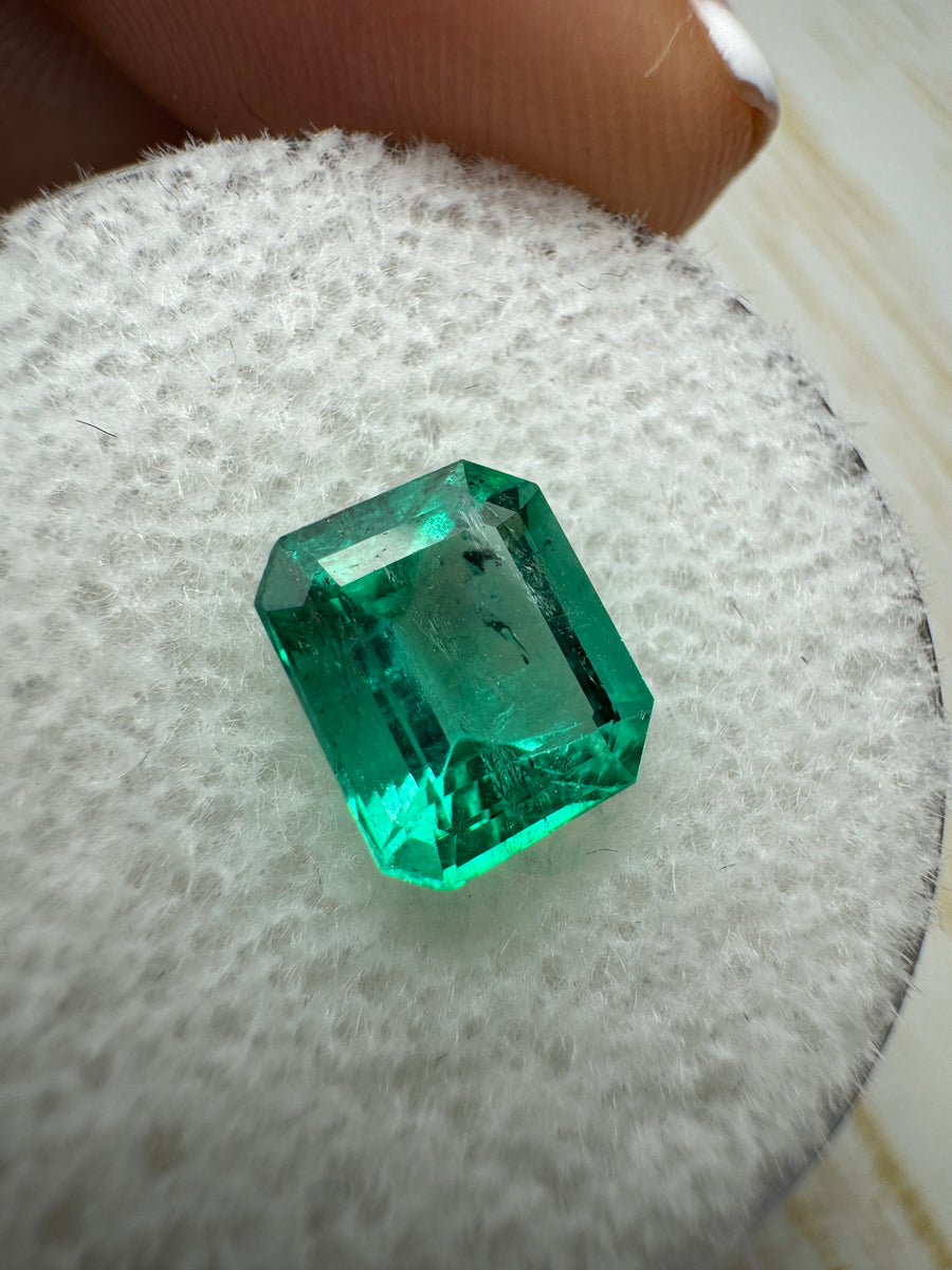 1.69 Carat Bright Bluish Green Loose Colombian Emerald- Emerald Cut