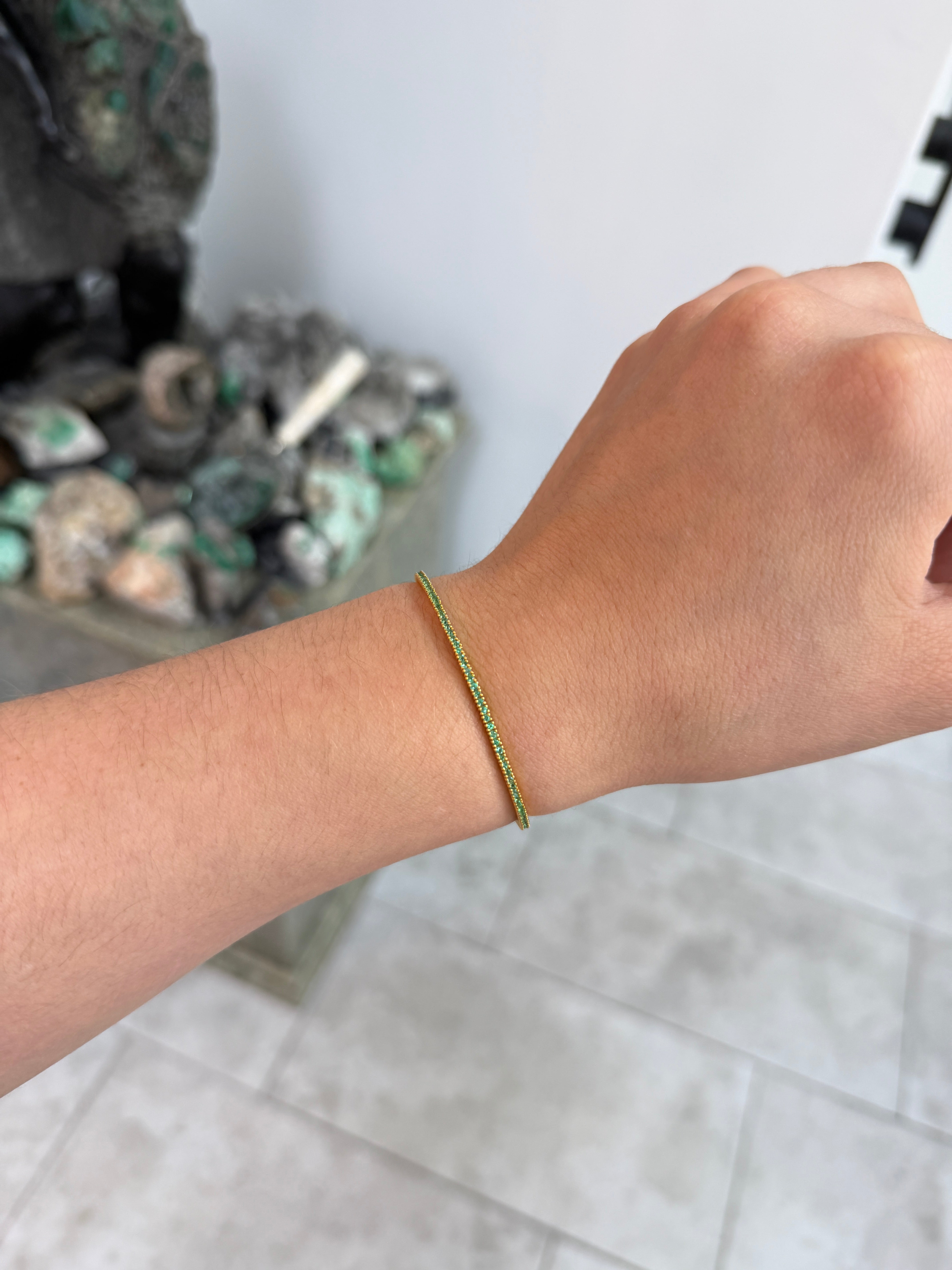 1.10tcw 14K Petite Stacking Round Cut Emerald Tennis Bracelet