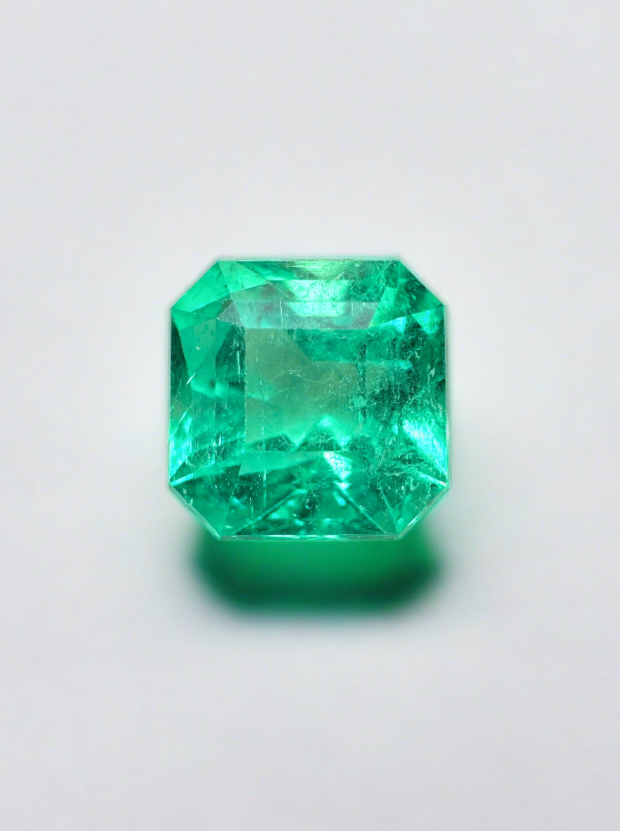1.71 Carat 7x7 Vivid Bluish Green Asscher Cut Natural Unset Colombian Emerald