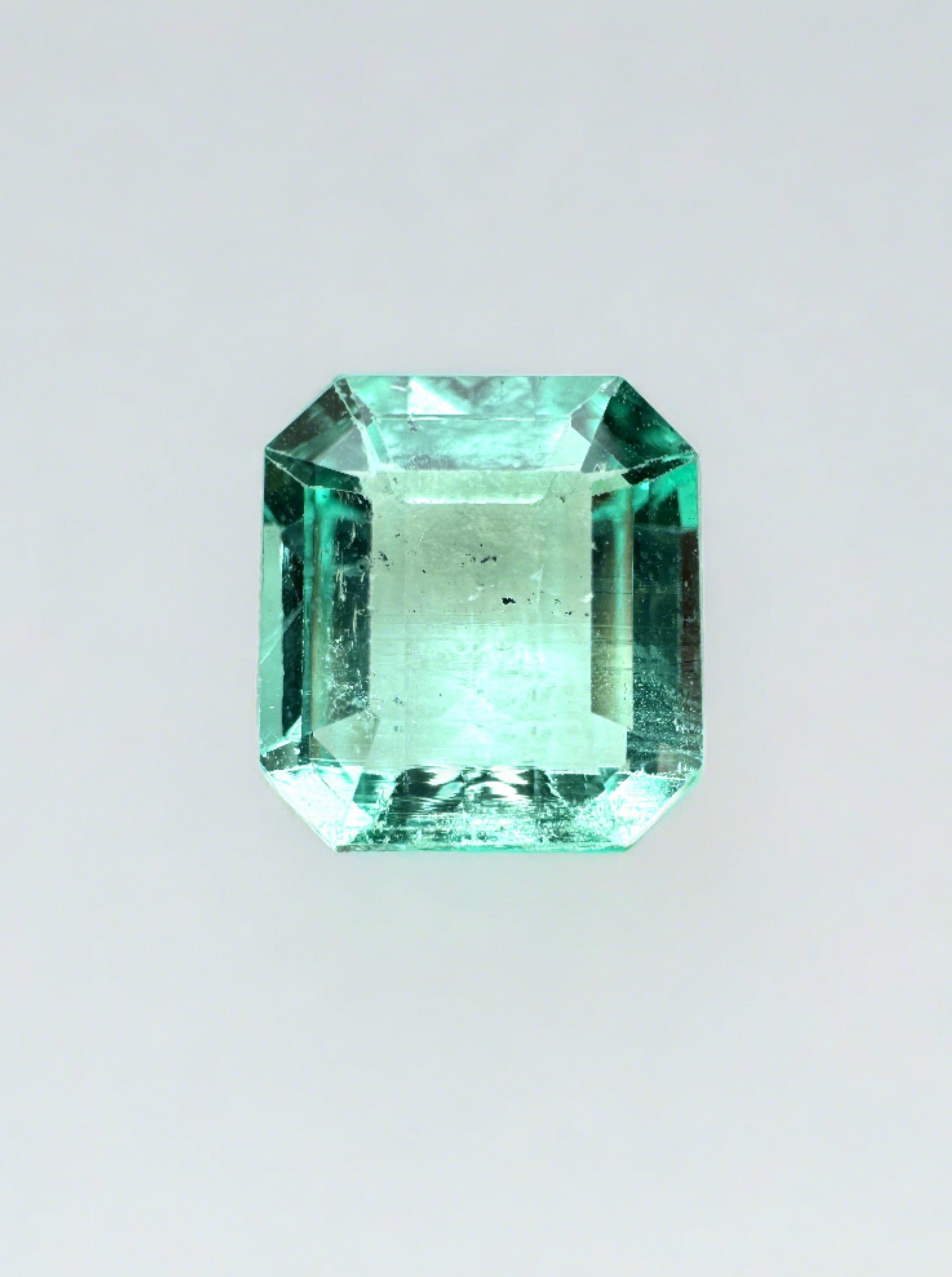 1.74 Carat Freckled Portrait Cut Loose Colombian Emerald- Asscher Cut - JR Colombian Emeralds