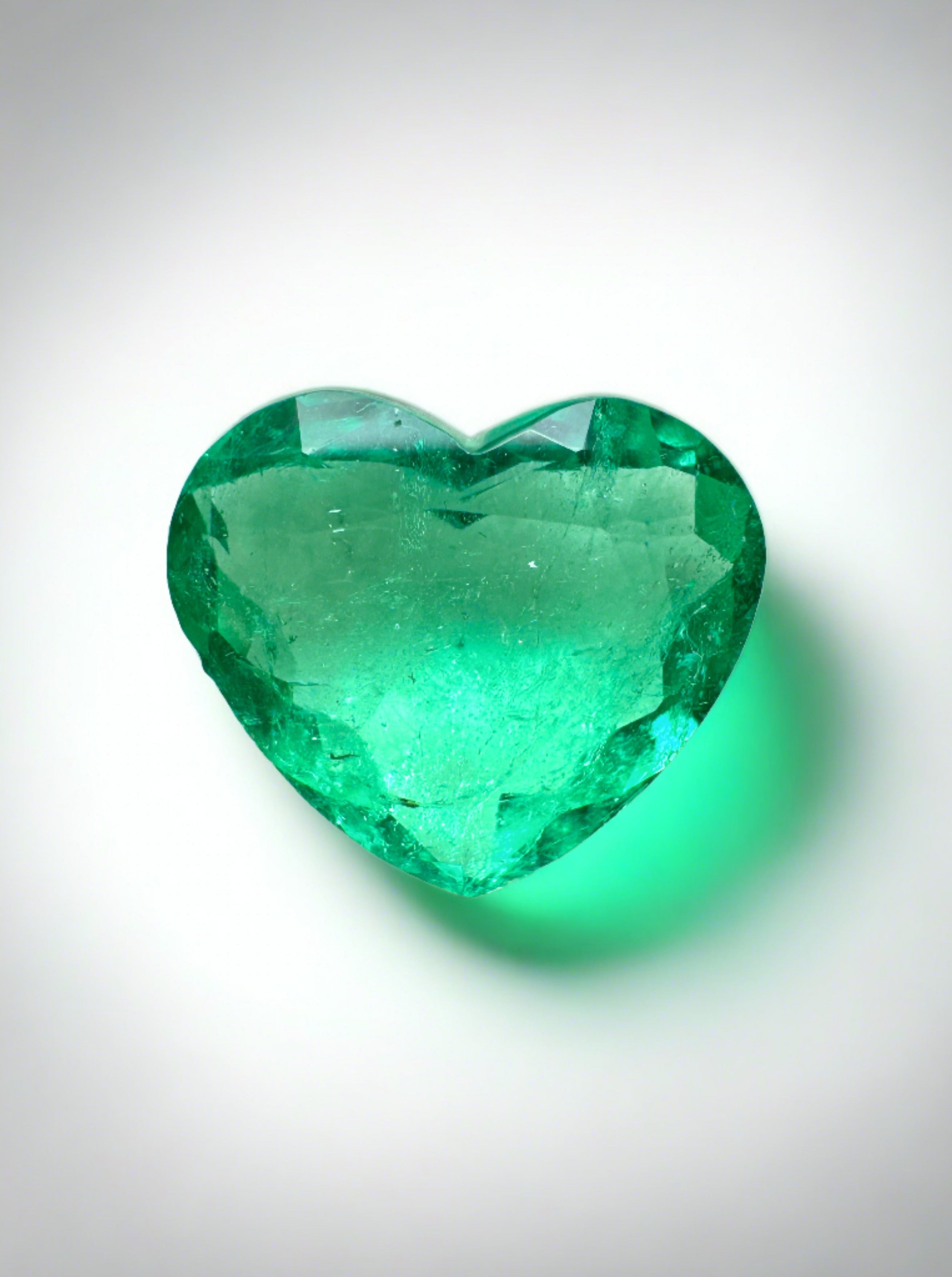 3.21 Carat Spring Green Natural Loose Colombian Emerald-Heart Cut - JR Colombian Emeralds