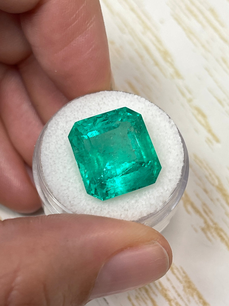 15.28 Carat Large 15.5x14.5 Loose Colombian Emerald- Emerald Cut