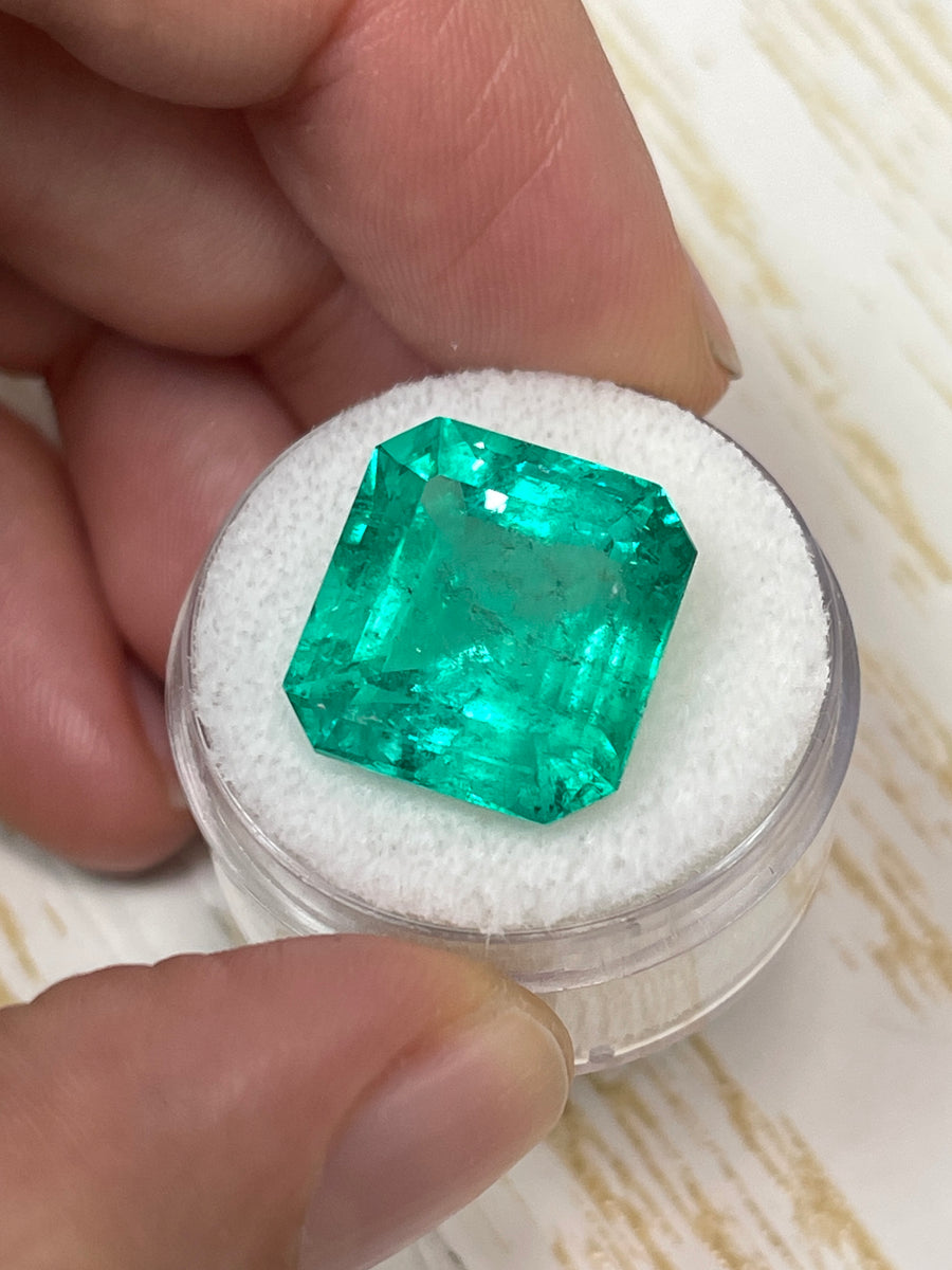 15.28 Carat Large 15.5x14.5 Loose Colombian Emerald- Emerald Cut