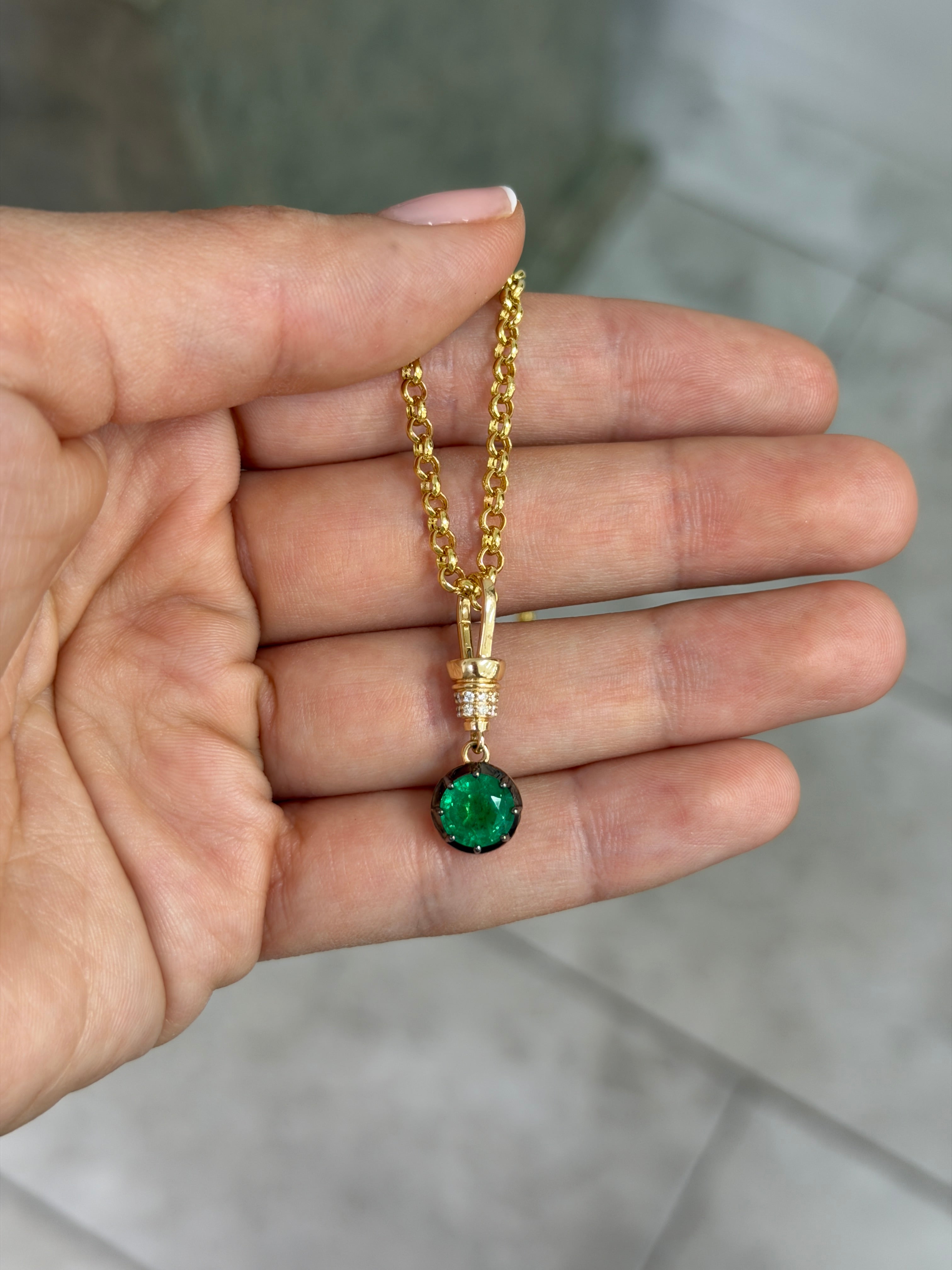 2.21tcw 14K Natural Round Cut Multi-Prong & Diamond Accent Charm Pendant Necklace