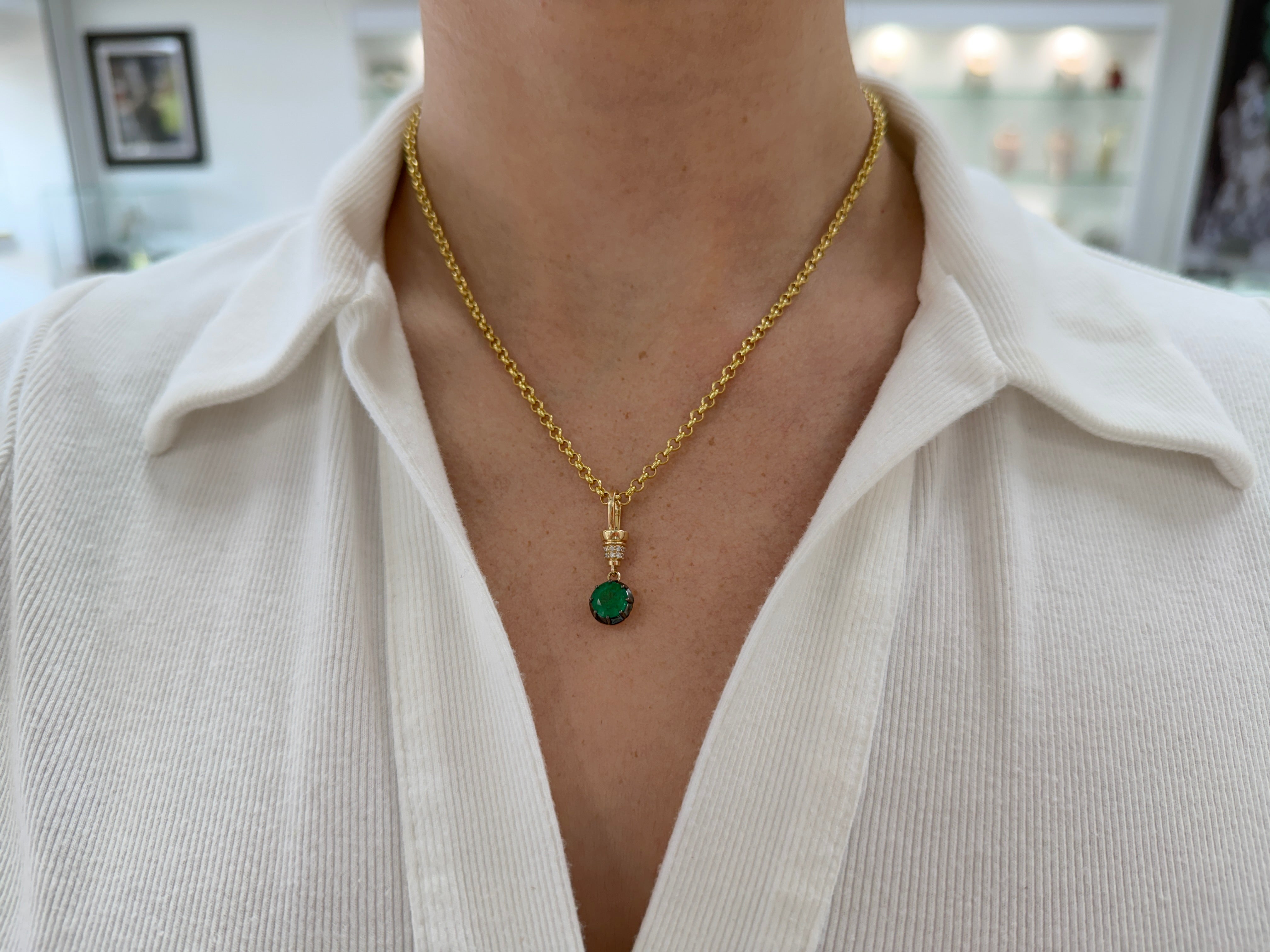 2.21tcw 14K Natural Round Cut Multi-Prong & Diamond Accent Charm Pendant Necklace